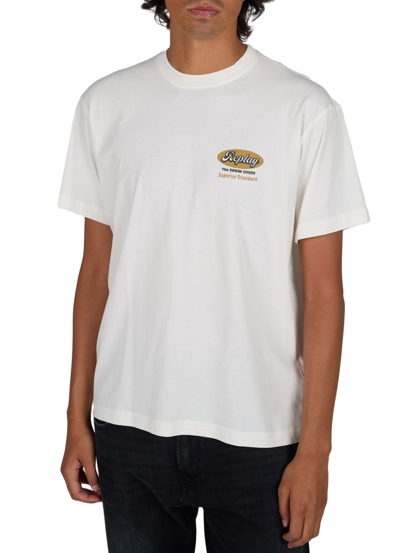 Gerader Baumwoll-T-Shirt mit Siebdruck REPLAY Beige