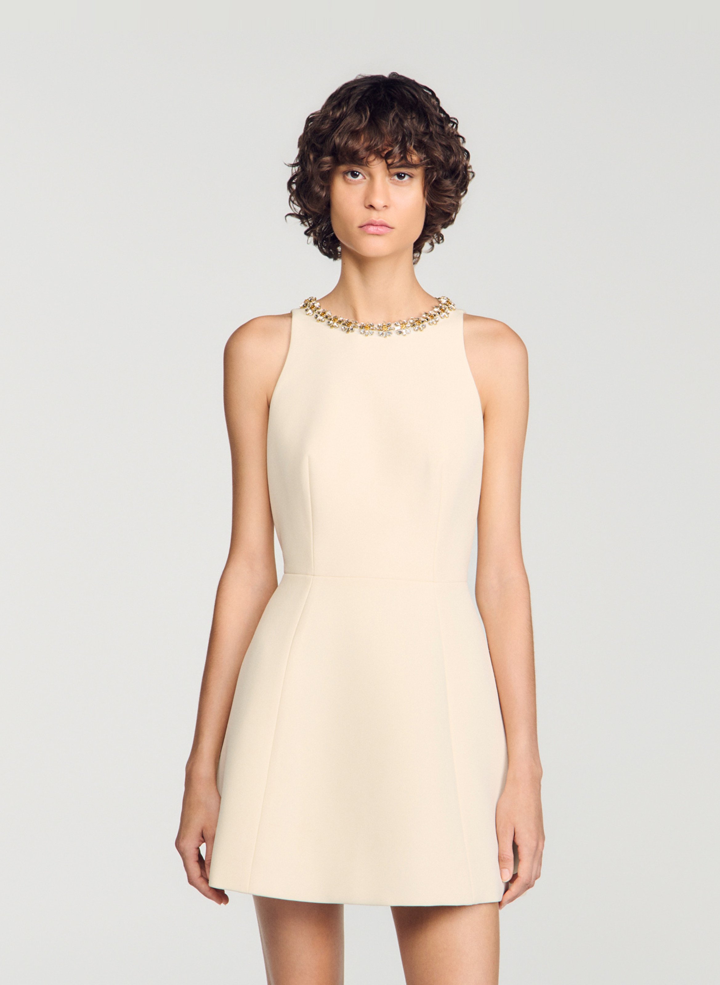 Robe courte à col strass SANDRO Beige