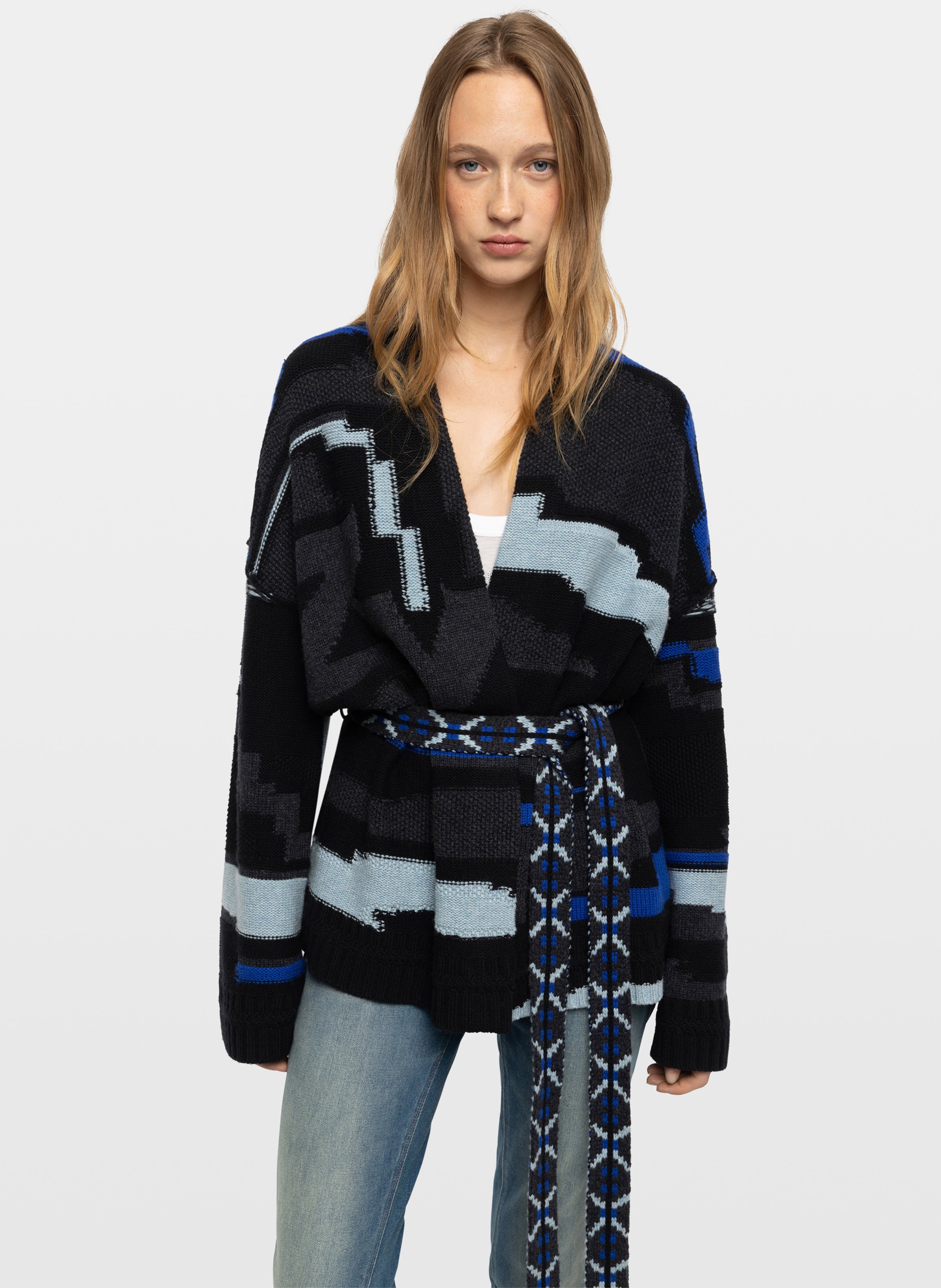 Kimono col v en laine mélangée aspen ZADIG&VOLTAIRE Grijs