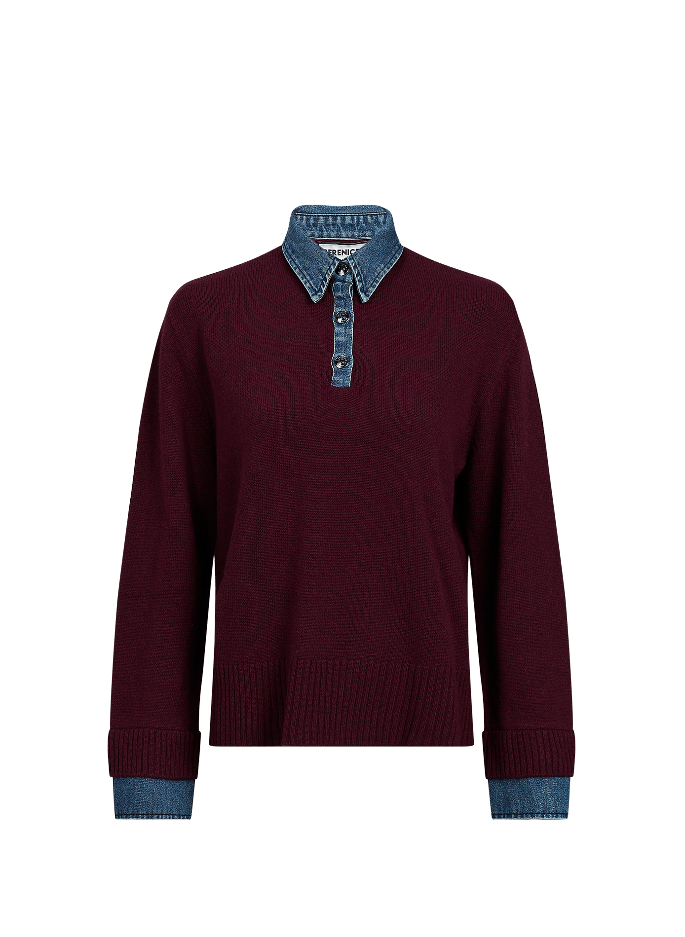 Pull Marlo à col polo effet denim en laine BERENICE Rood