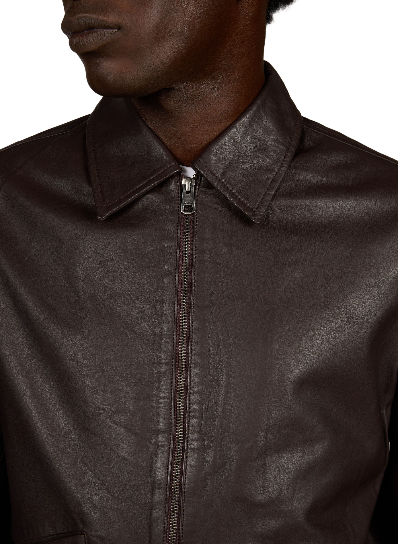 Straight zip-up leather jacket SELECTED Brown