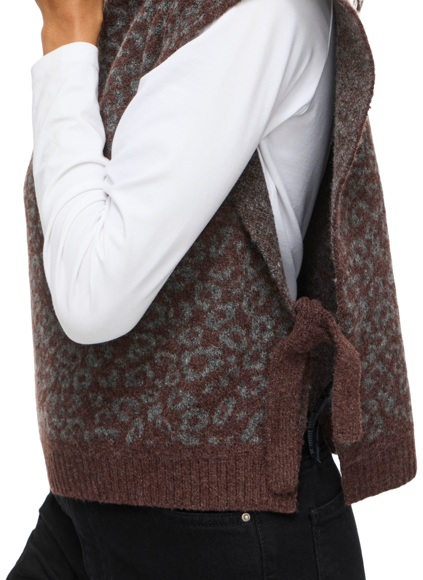 Straight-cut turtleneck cardigan with tie fastening VILA Brown