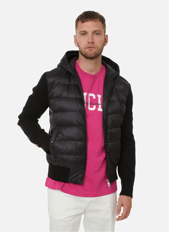 Black Polyamide knitted sleeve zip up jacket