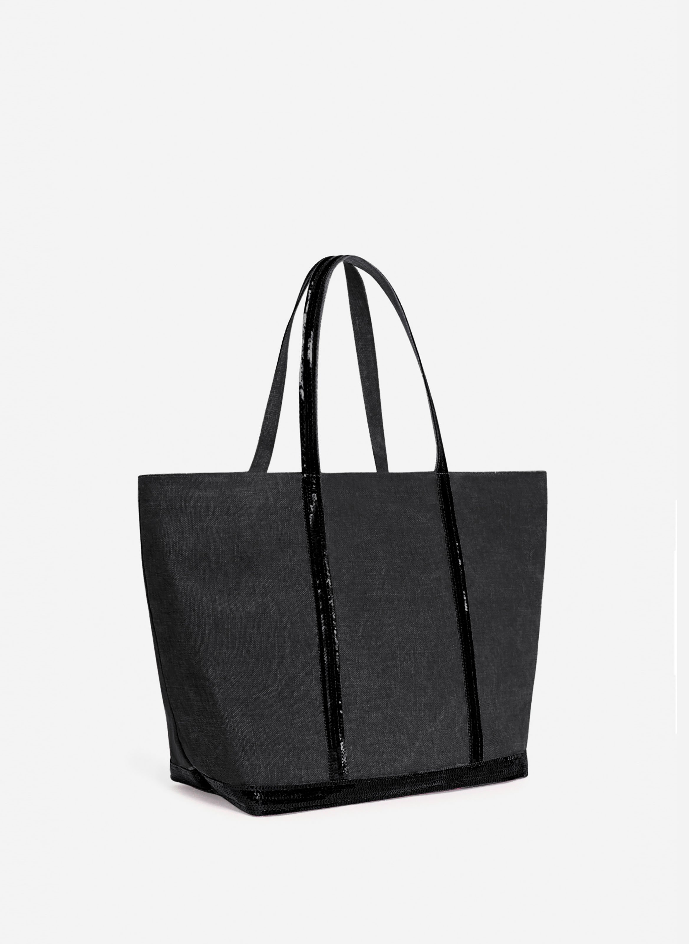 Cabas l zippé en lin Noir