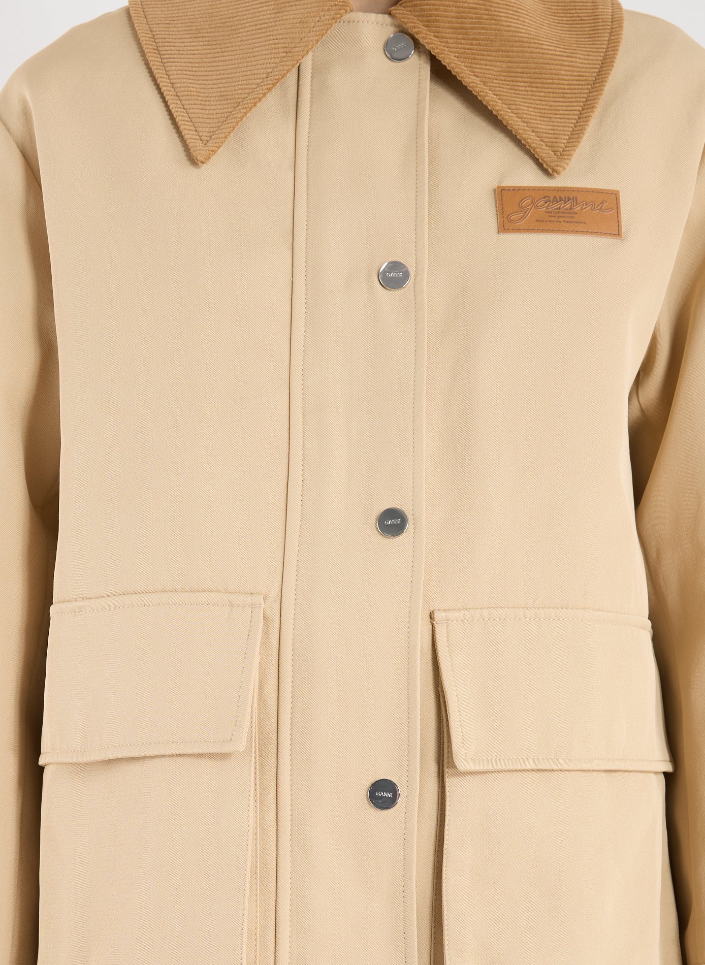 Mid-length jacket with contrasting collar GANNI Khaki