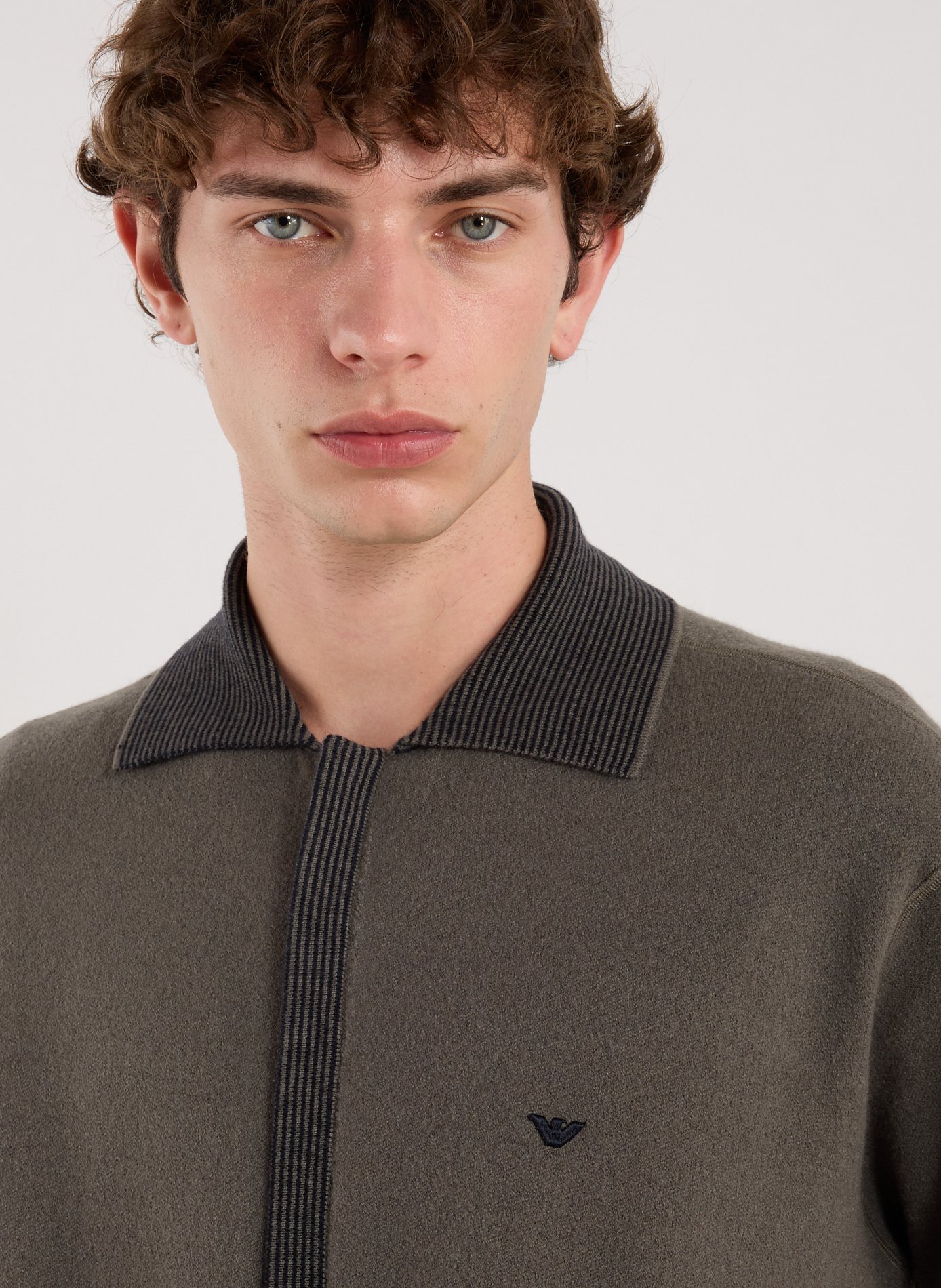 Zip-up sweater in virgin wool with embroidery EMPORIO ARMANI Grey