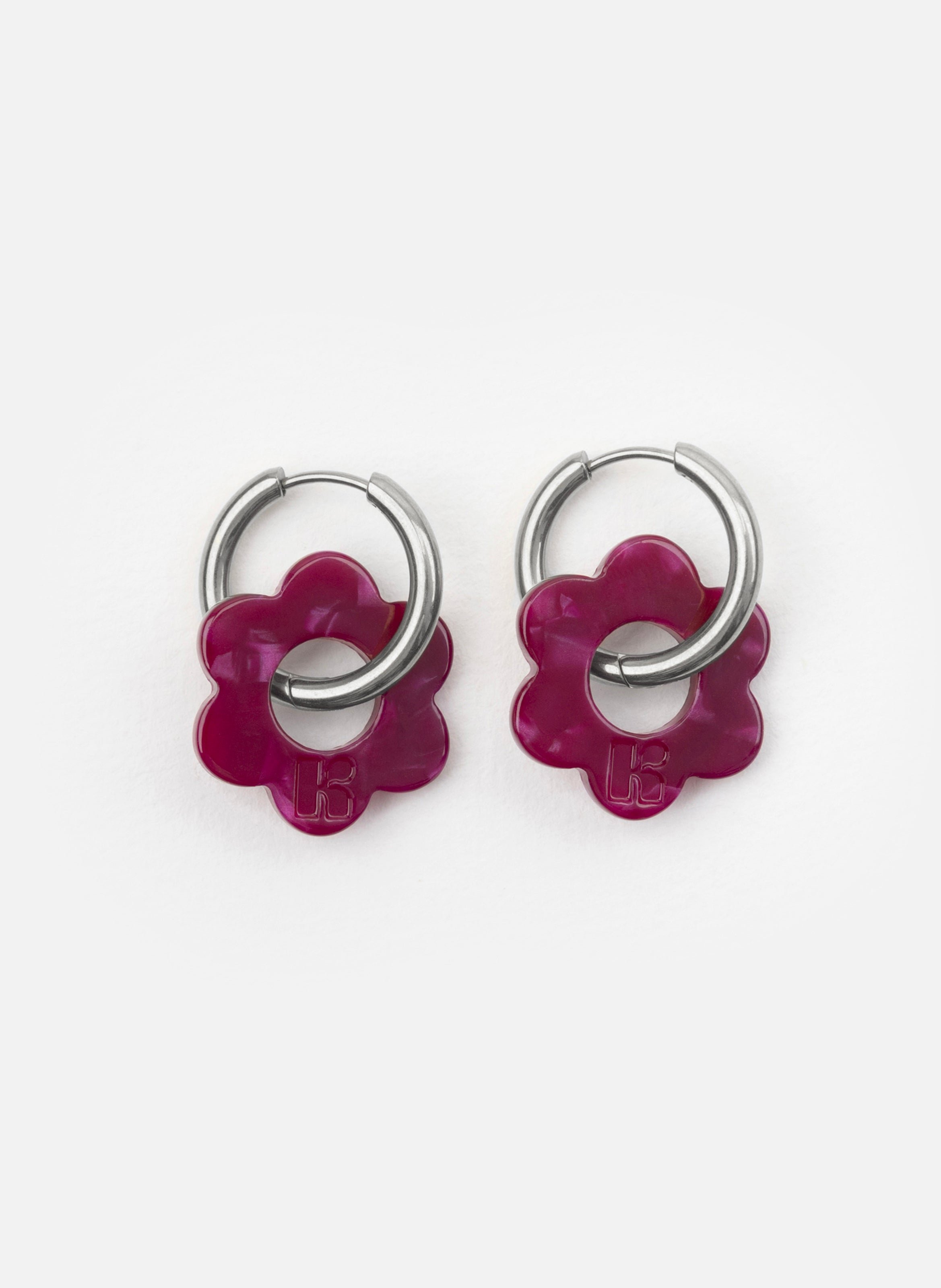 KURAGE GINZA Boucles d'oreilles baby fleurette avec anneaux en acier inoxydable argenté Rouge