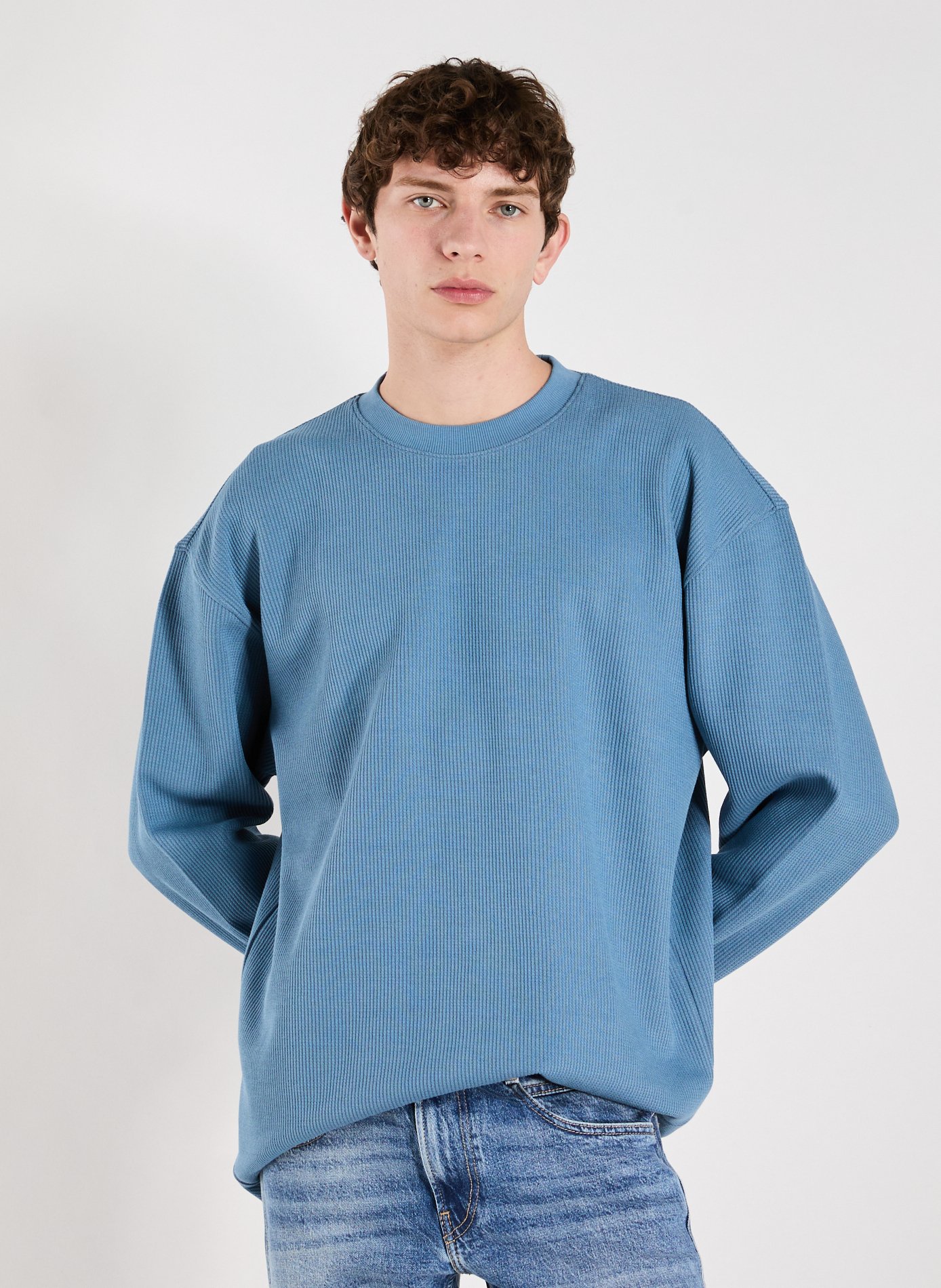 HUGO BLUE T-shirt manches longues col rond en coton mélangé Bleu