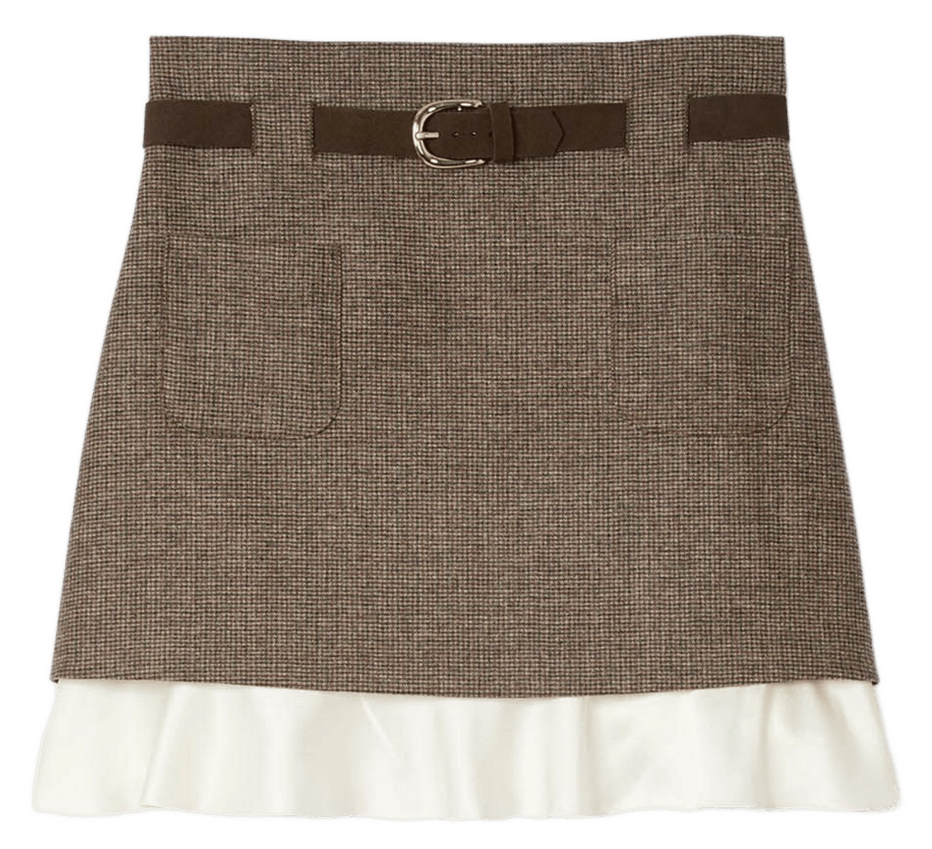 Jupe courte à carreaux en laine mélangée SANDRO Marron