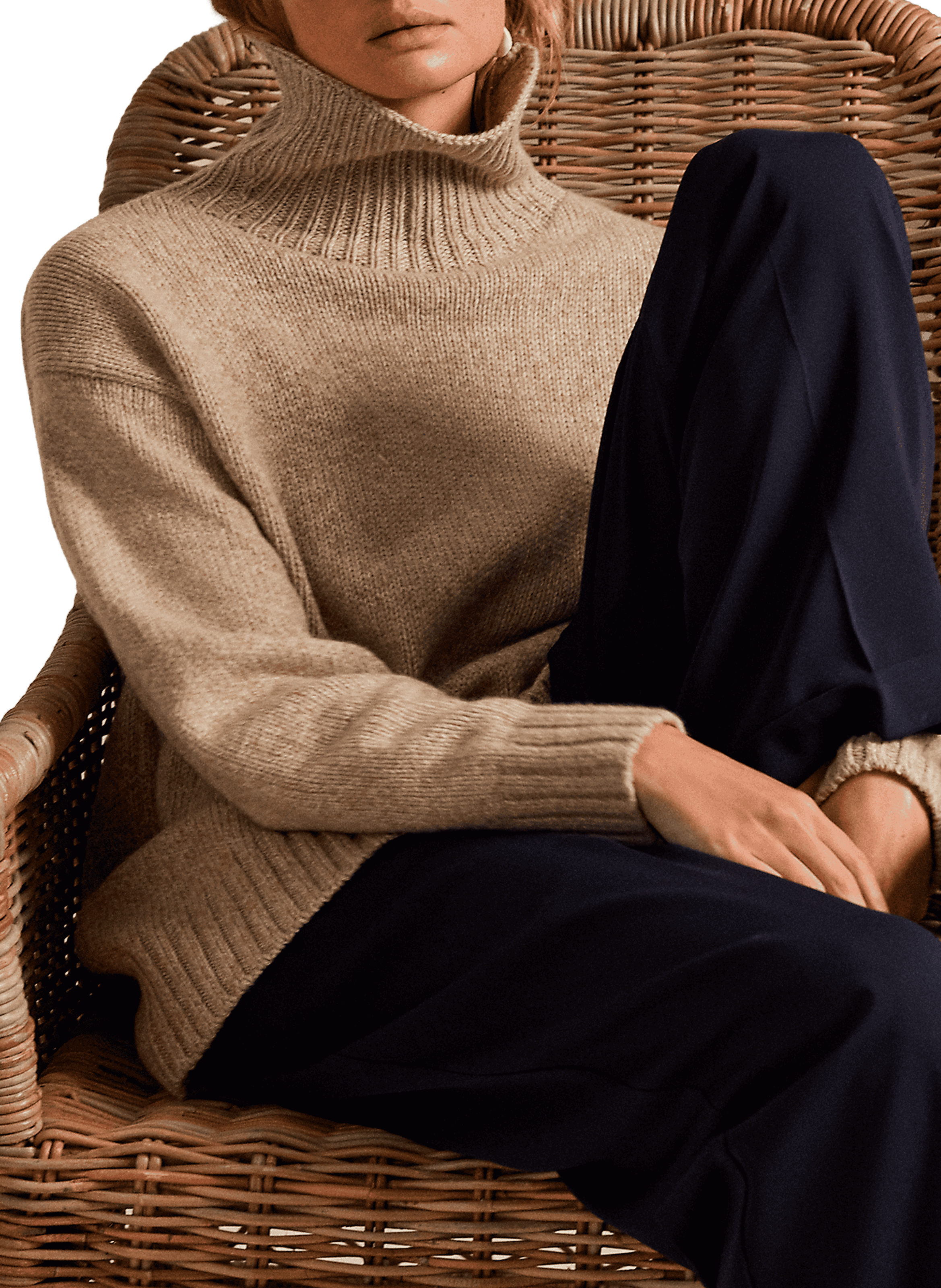 Pull col roulé en laine et cachemire POLO RALPH LAUREN Beige