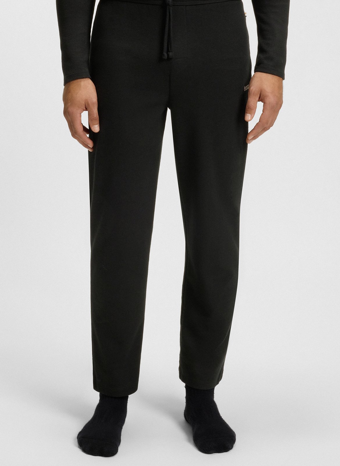 Pantalon droit uni avec logo BOSS Noir