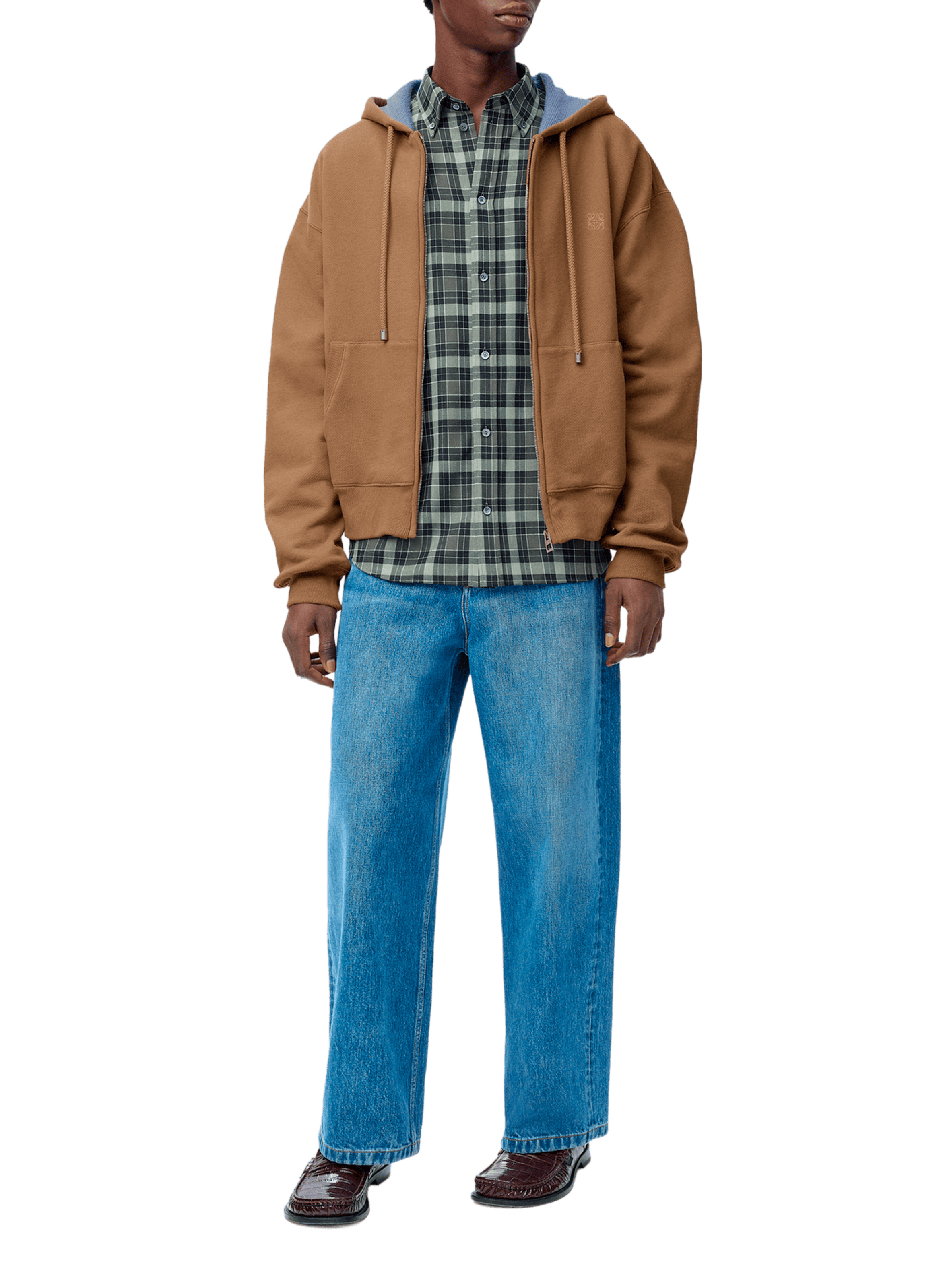 Sweatshirt à capuche zippé en coton mlélangé LOEWE Beige