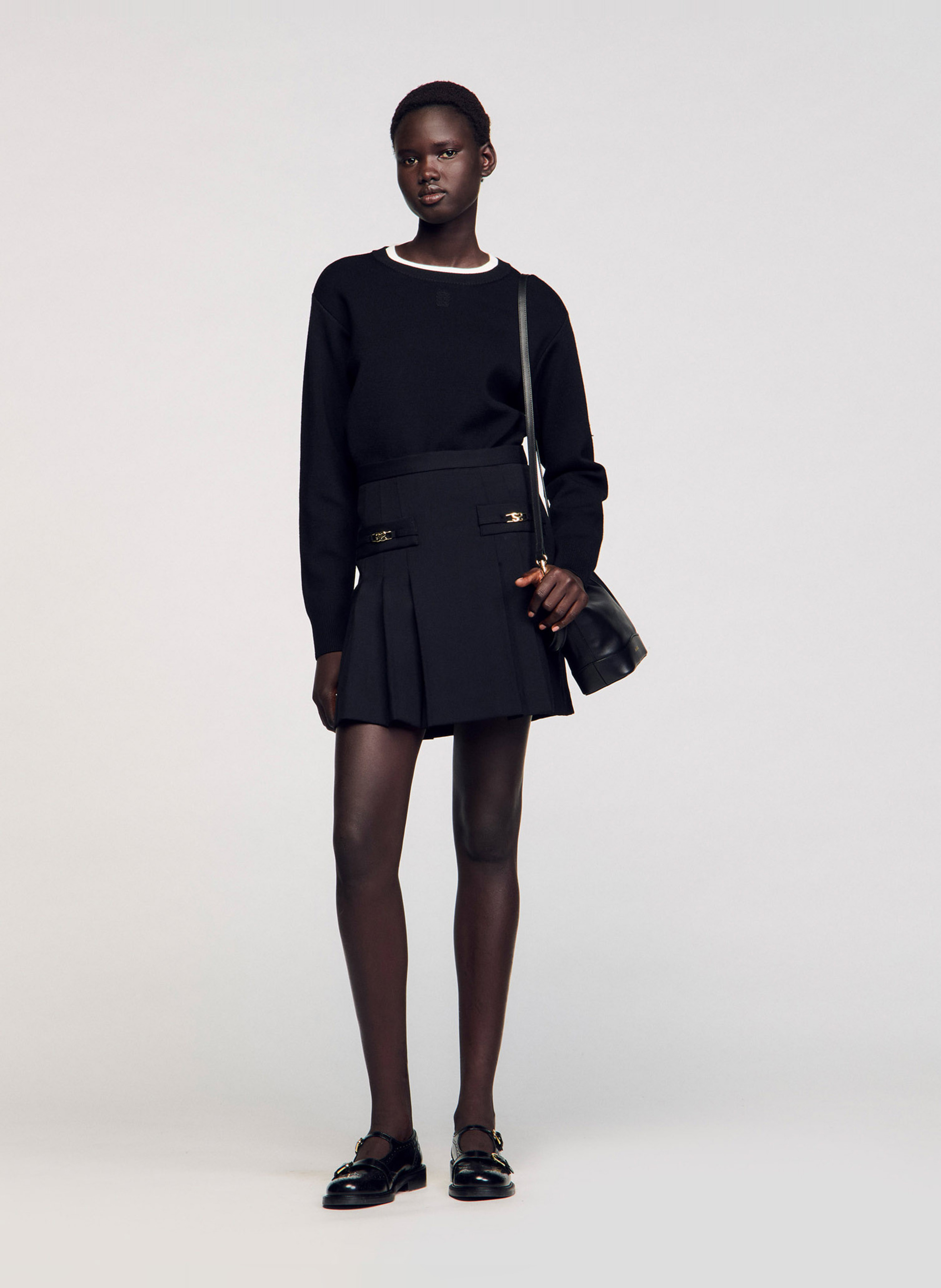 Jupe courte en laine SANDRO Noir