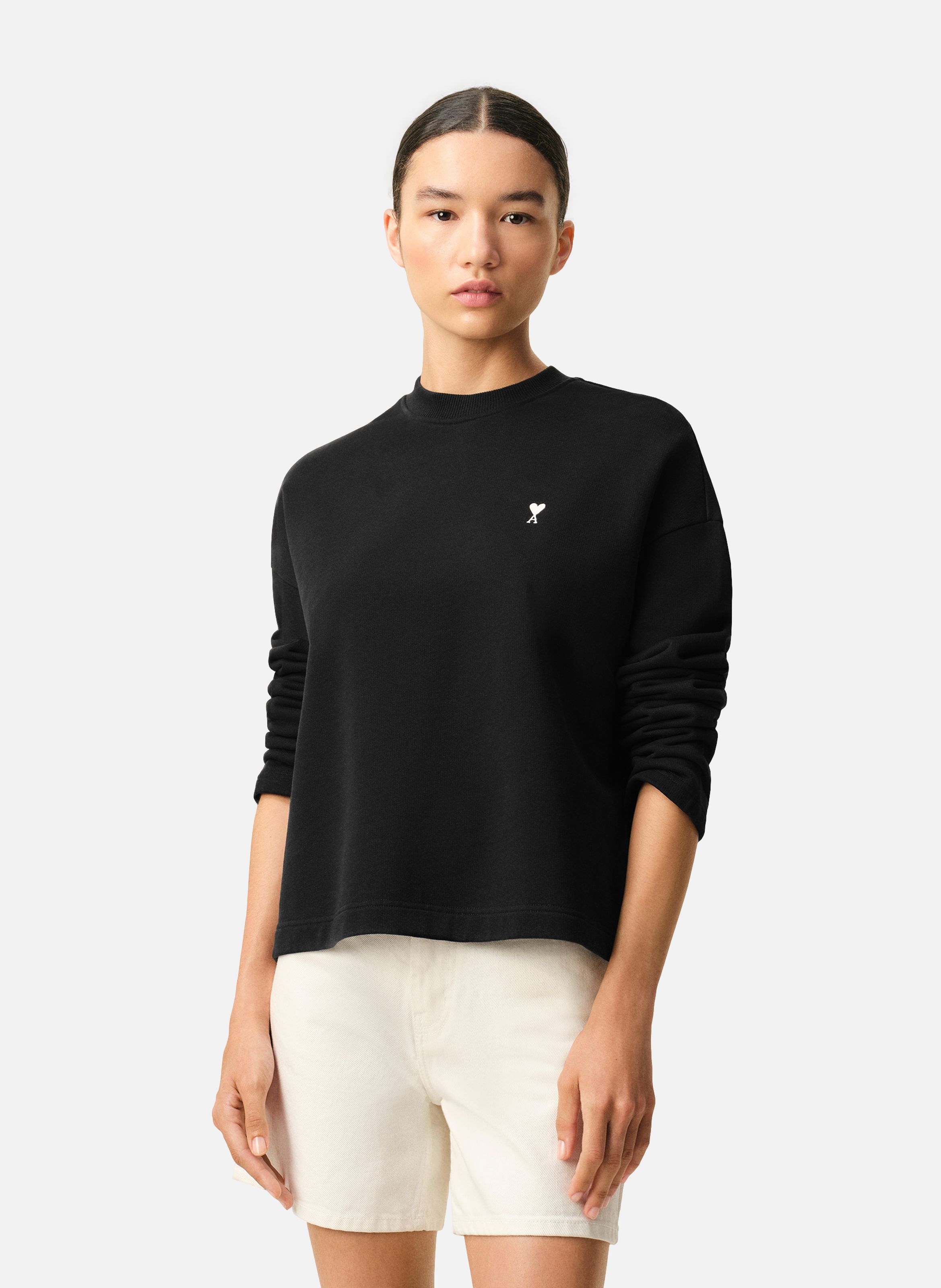 Sweatshirt ami de coeur contrasté en coton AMI PARIS Noir