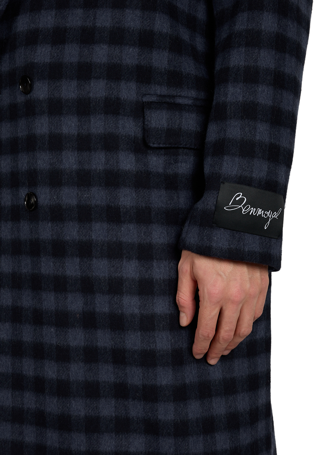 Long checkered coat in blended cotton BENJAMIN BENMOYAL Blue