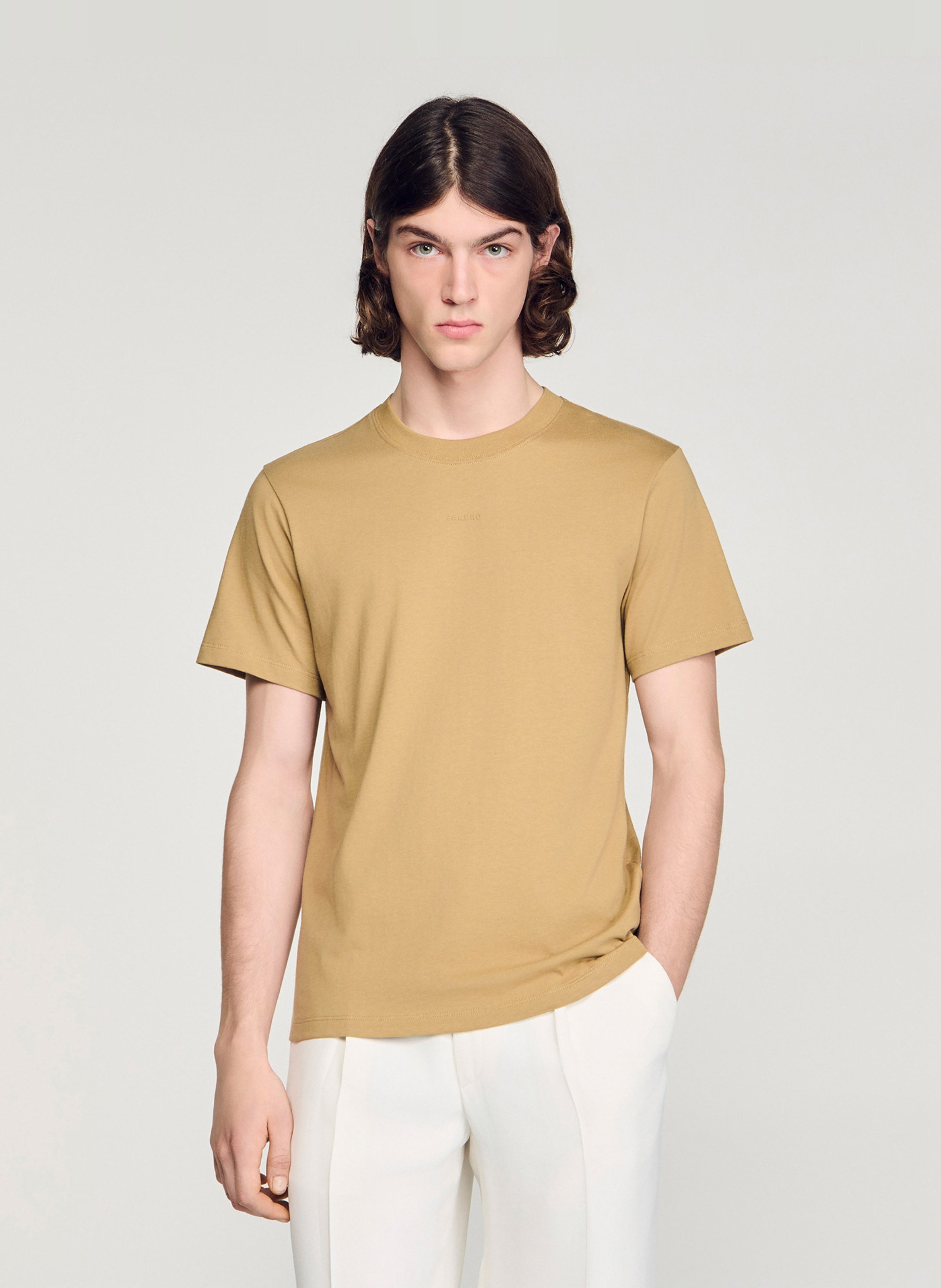 Tee-shirt col rond en coton SANDRO Beige