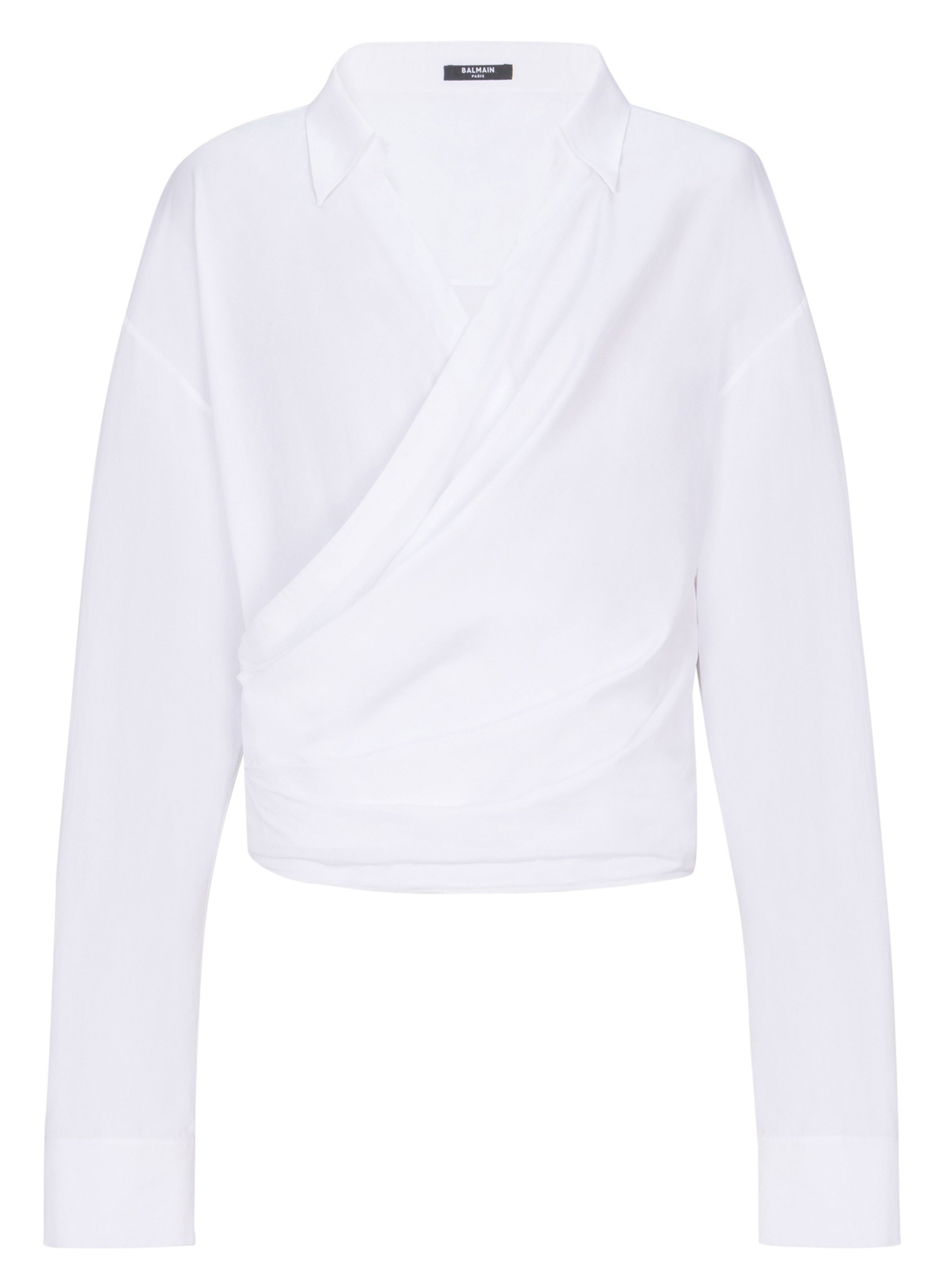 Chemise drapée en popeline de coton BALMAIN Blanc