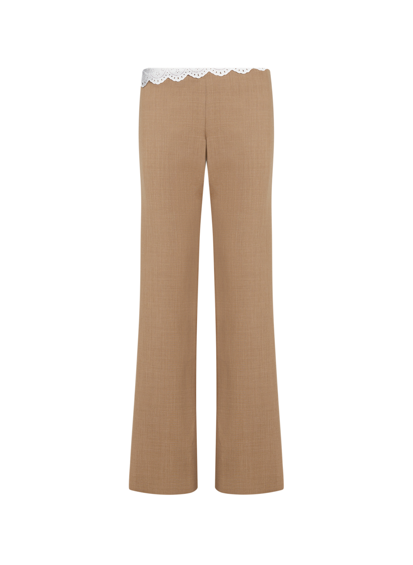 Pantalon droit bords dentelle en laine mélangée MAGDA BUTRYM Beige