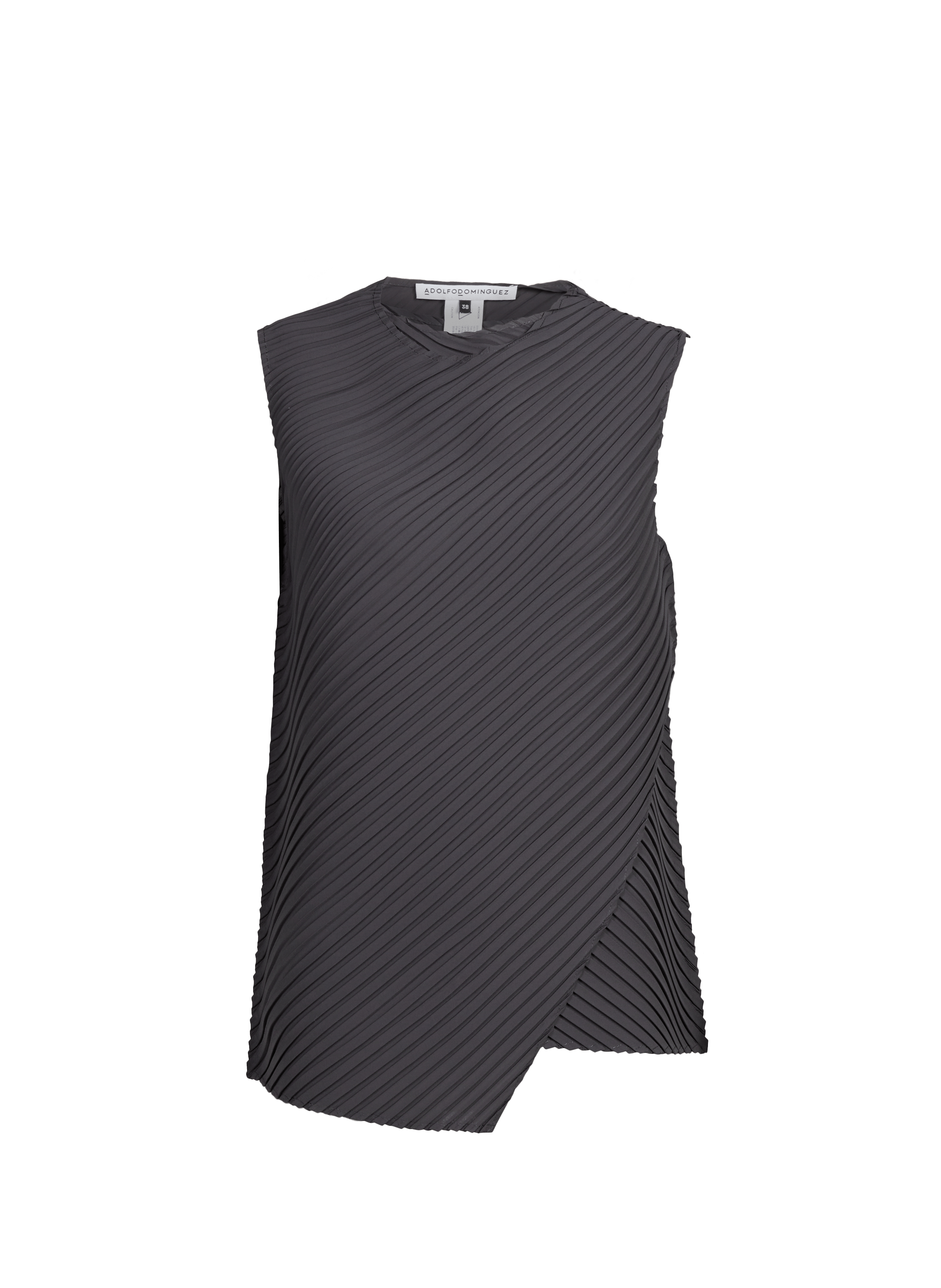 Top plissé asymétrique à col rond ADOLFO DOMINGUEZ Gris