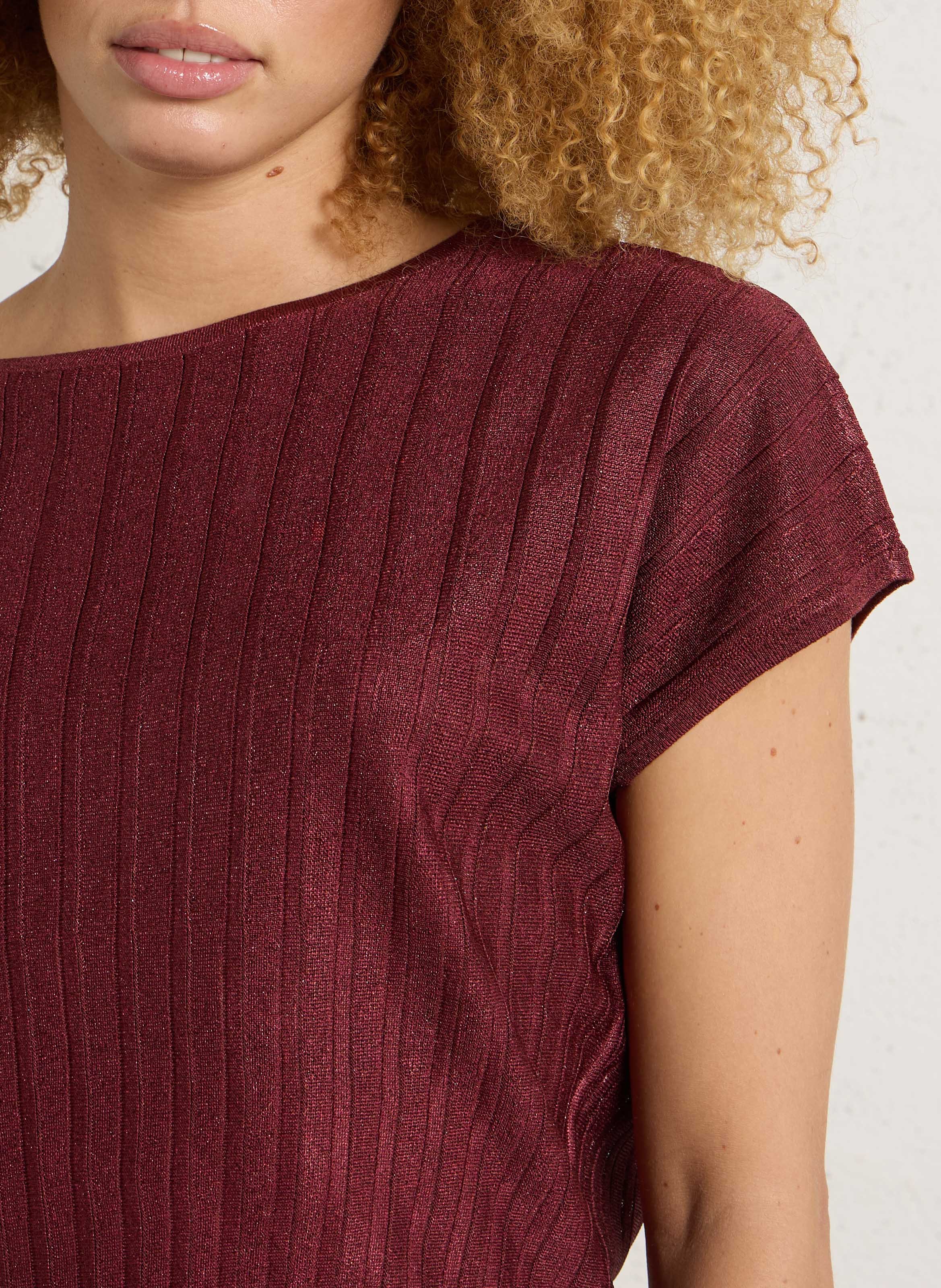 Top oversize col rond en maille pailletée perla MAISON 123 Rouge