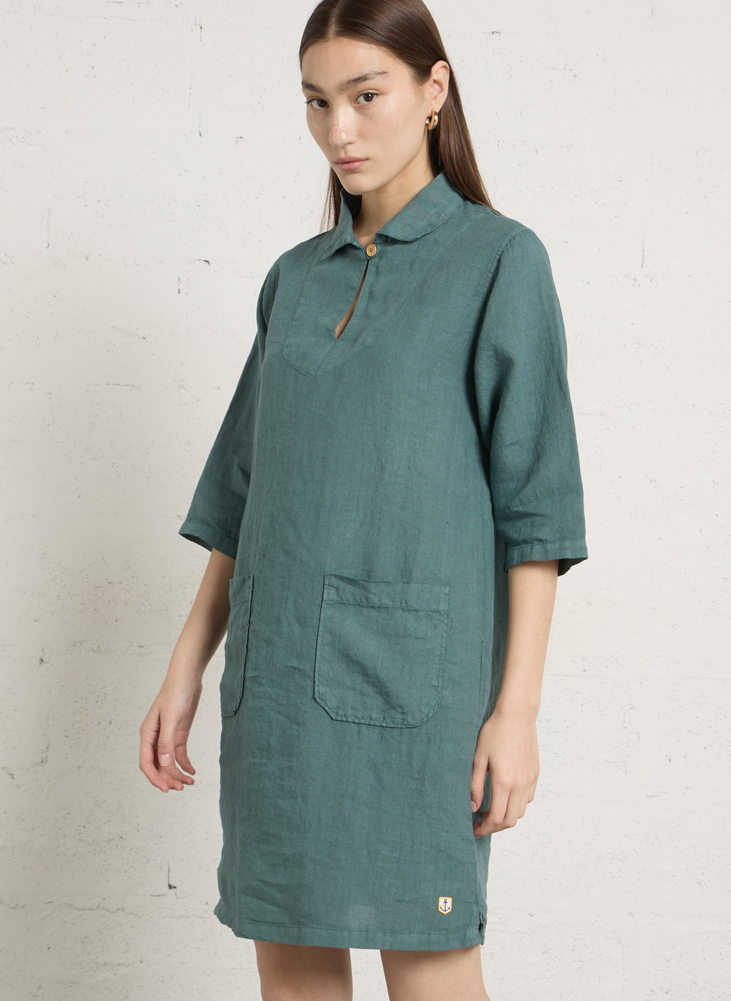 Robe droite col classique en lin ARMOR-LUX Vert