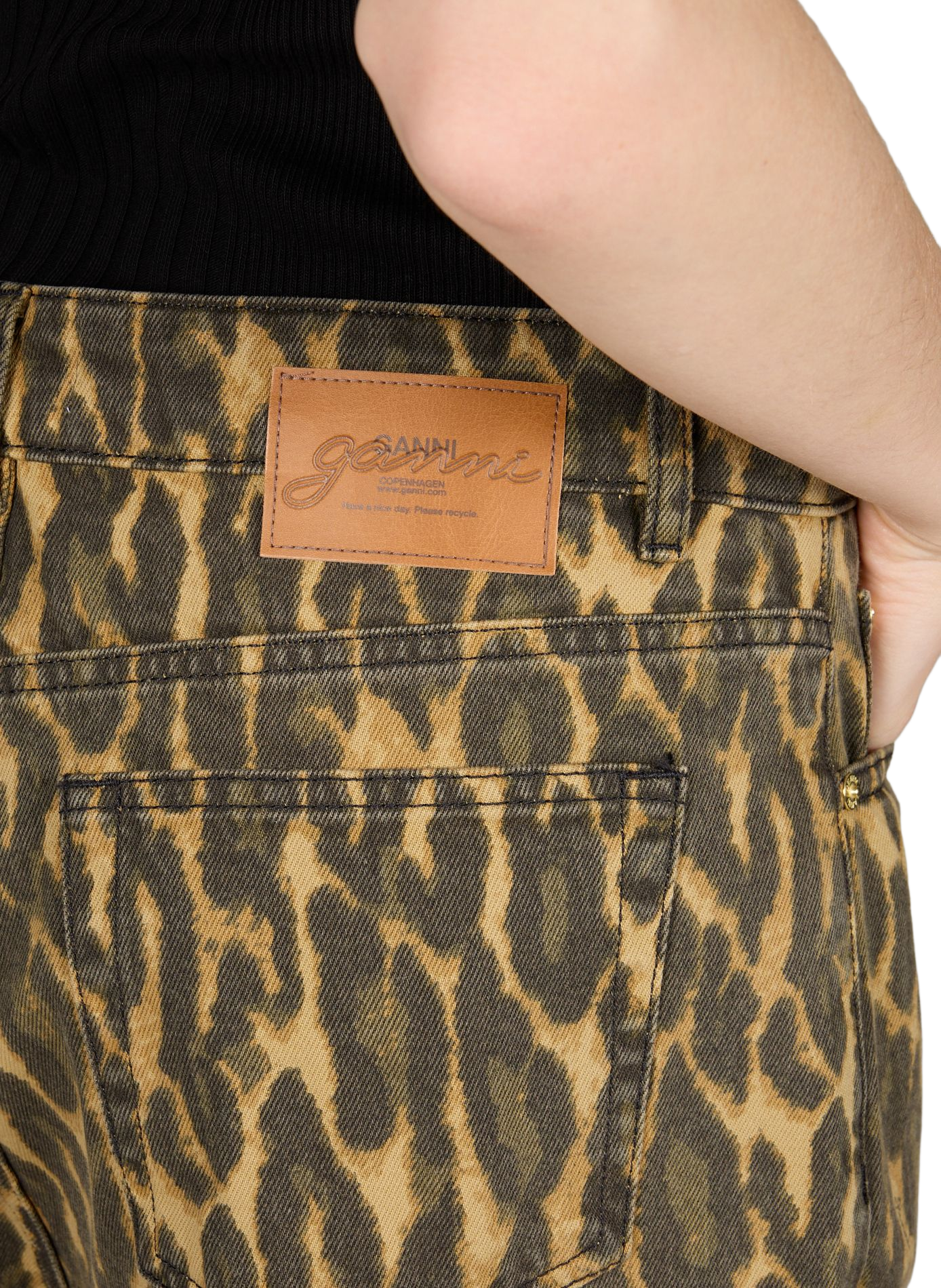 Jean large léopard taille haute GANNI Kaki