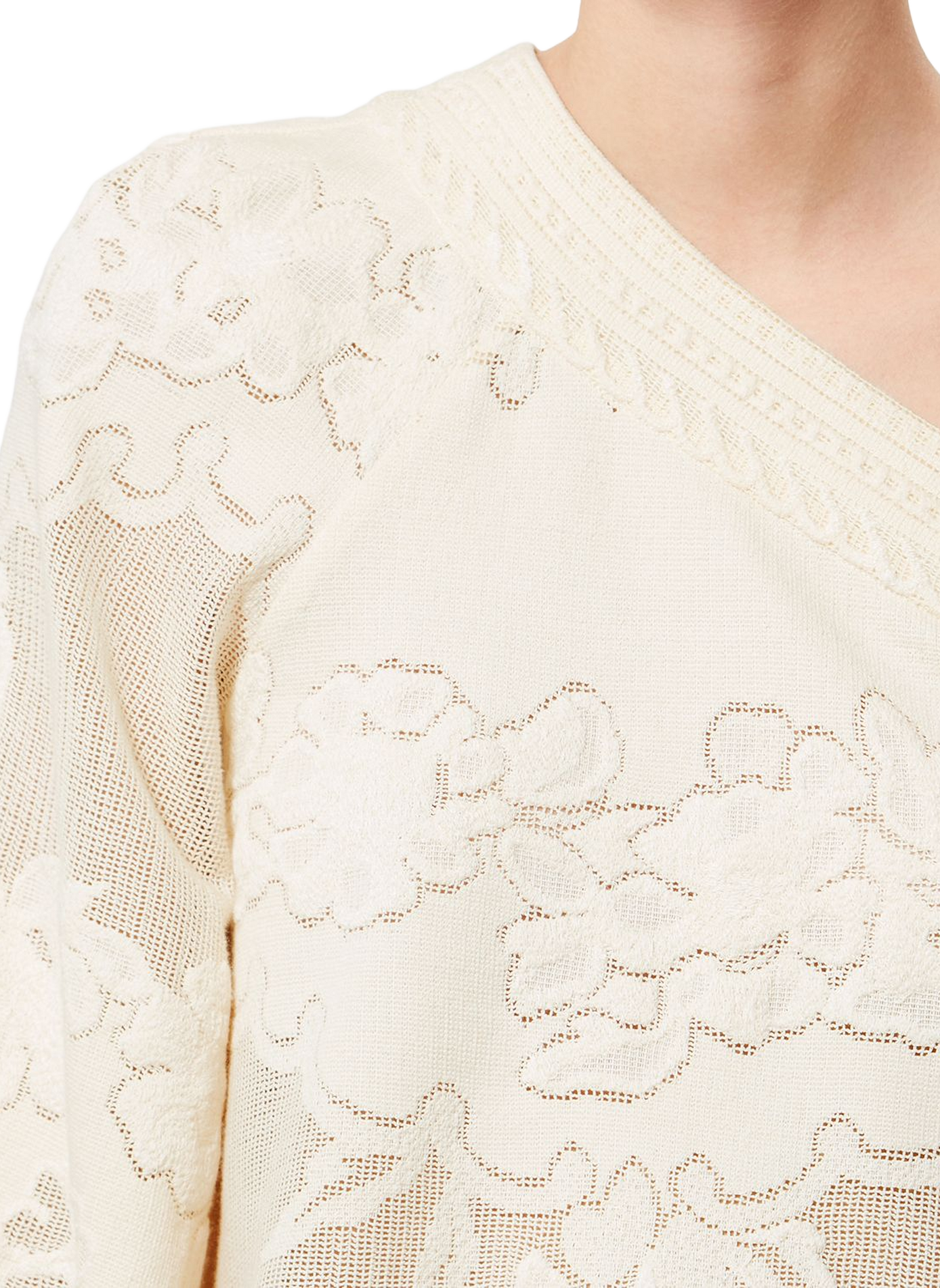 Asymmetrical floral embroidered jacquard cotton top ISABEL MARANT White