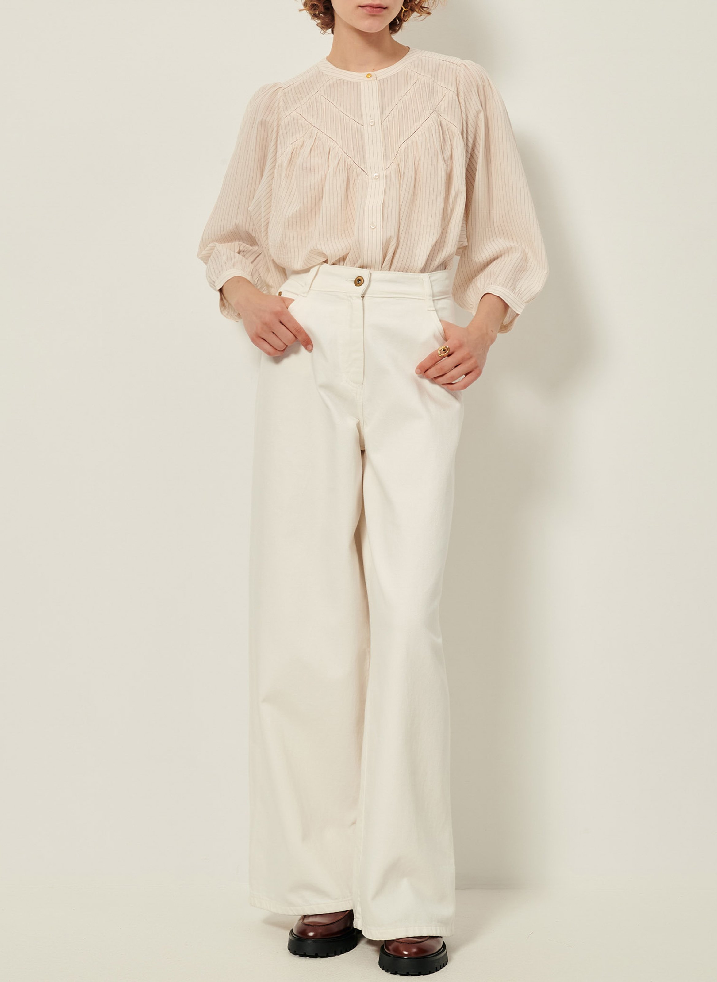 Chemise ample col mao en coton mélangé Savi SESSUN Beige