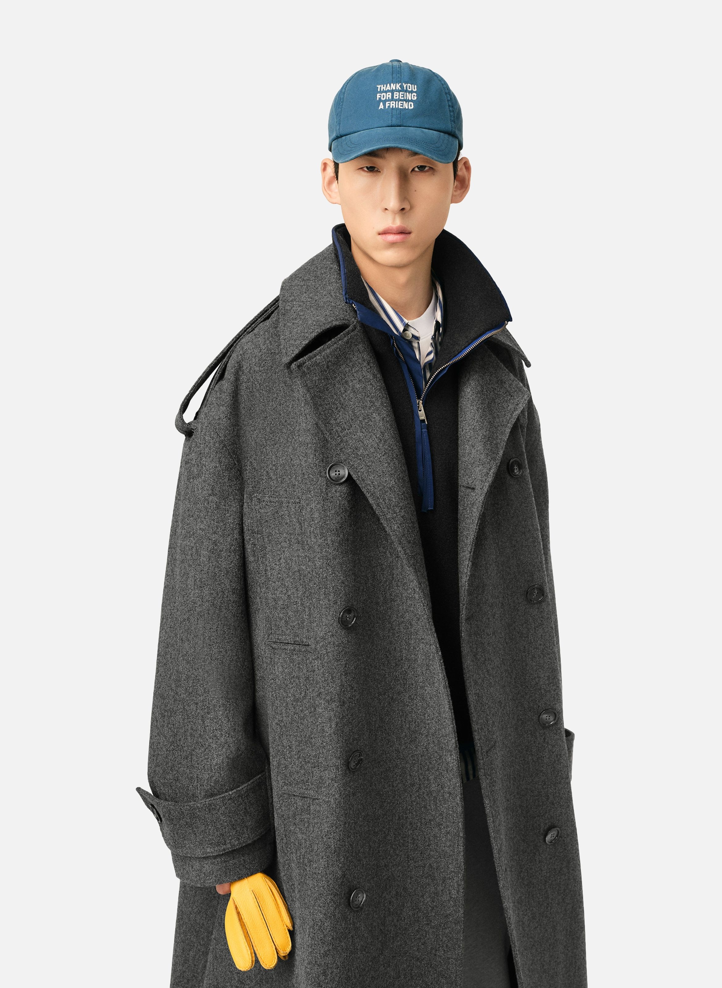 Trench coat unisexe en laine AMI PARIS Gris