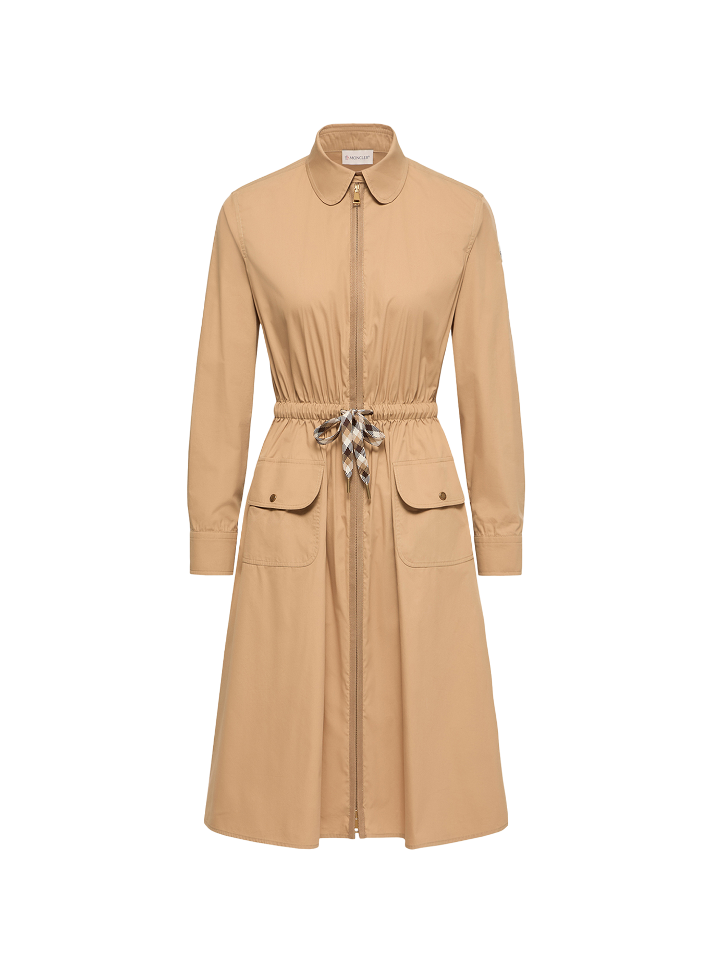 Robe chemise ajustée à cordons en coton mélangé MONCLER Beige