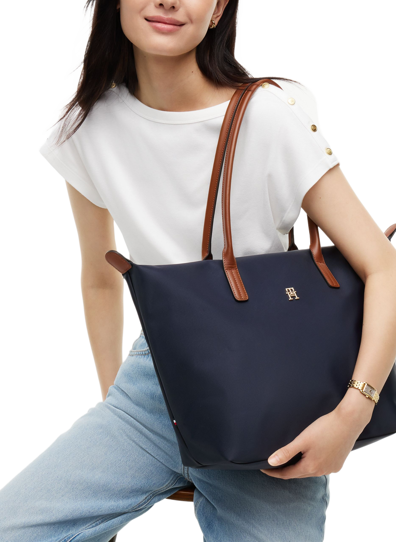 Einfarbige Schultertasche TOMMY HILFIGER Blau