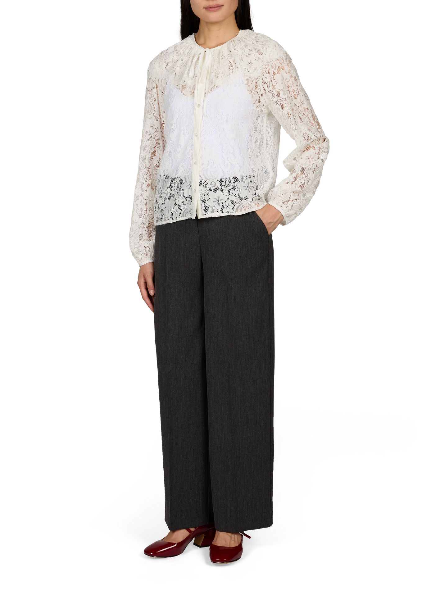 Lace Overlay Shoulder Blouse OBJECT White