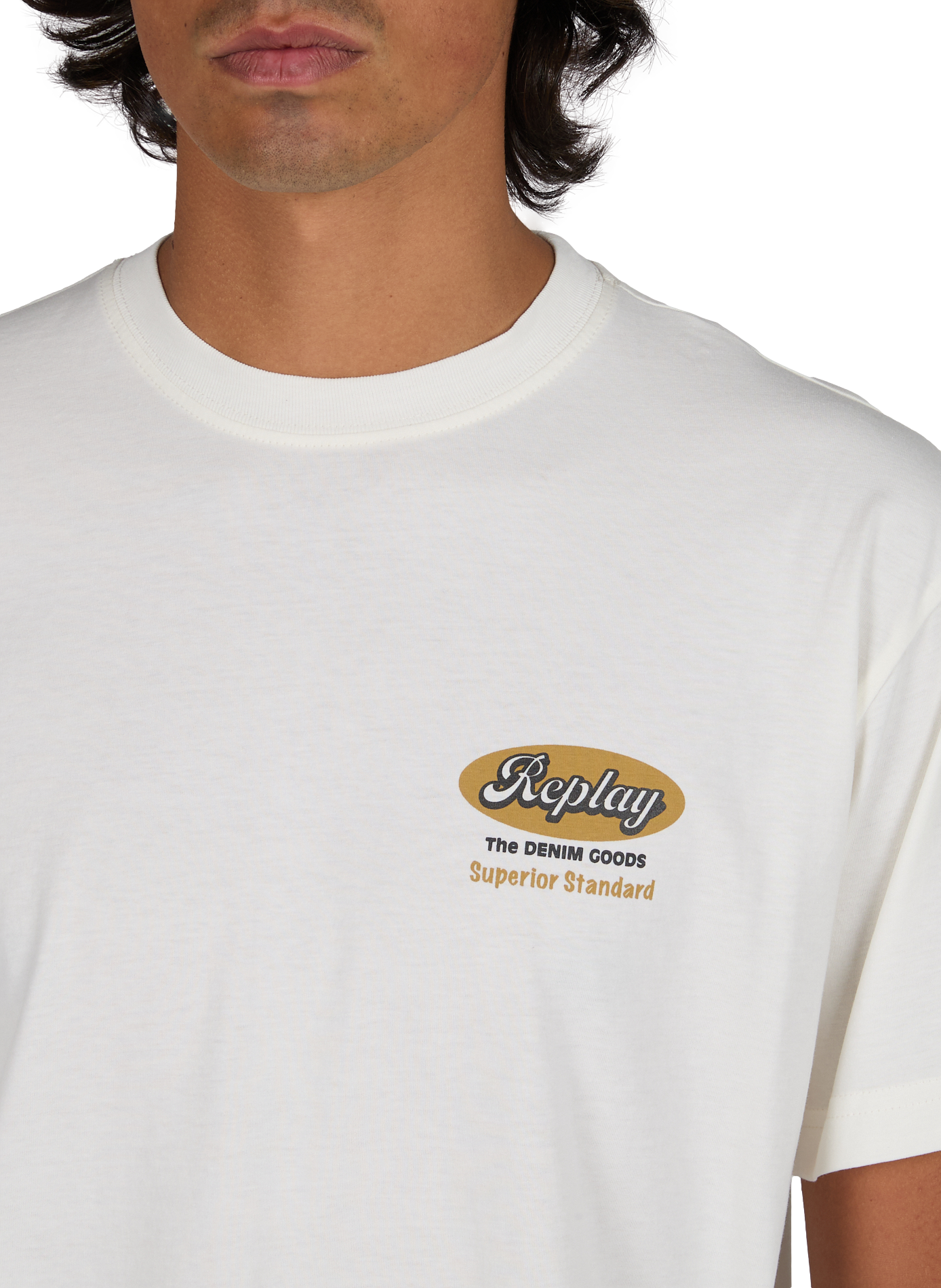 Gerader Baumwoll-T-Shirt mit Siebdruck REPLAY Beige