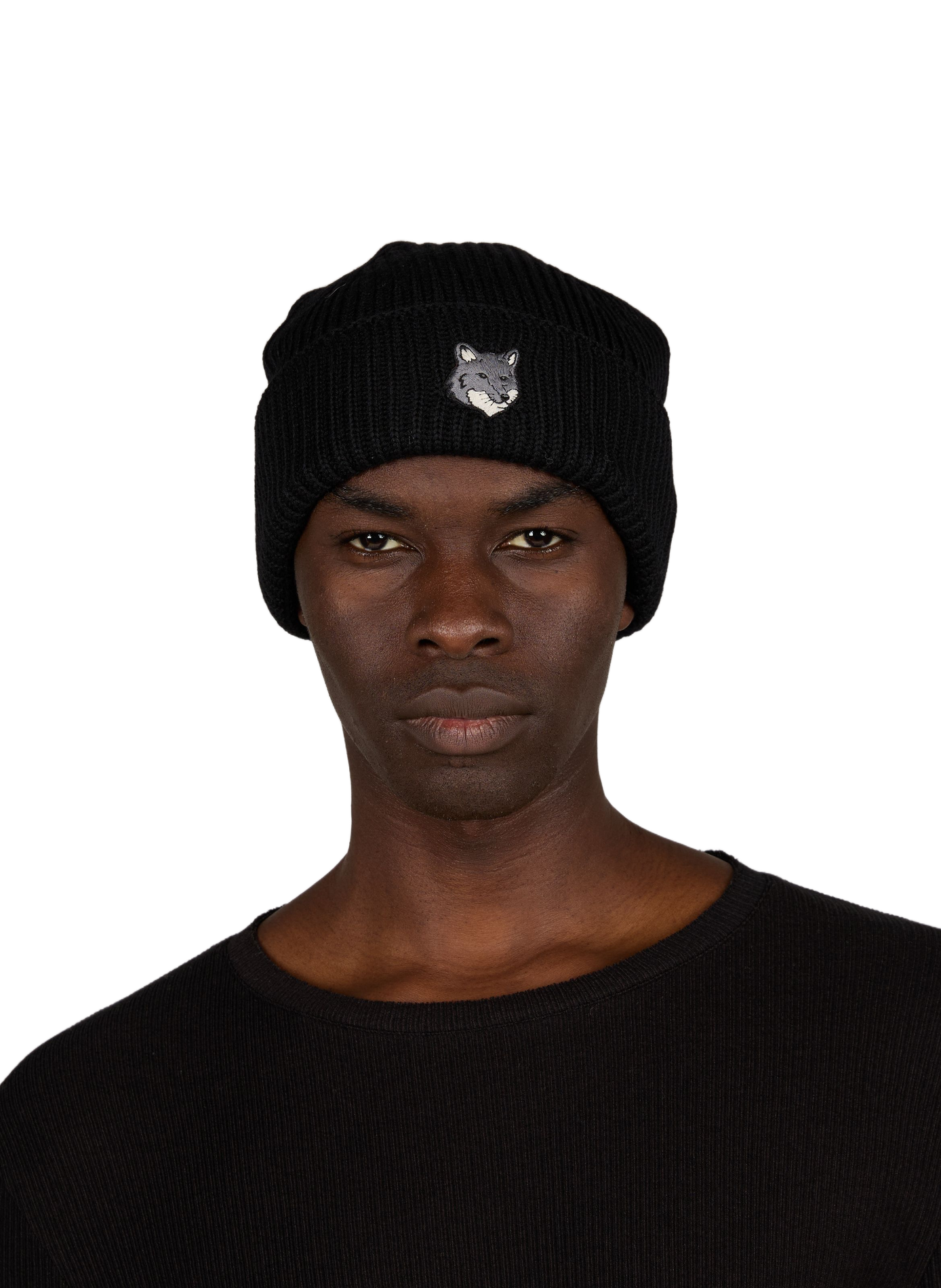 Ribbed wool beanie MAISON KITSUNÉ Black