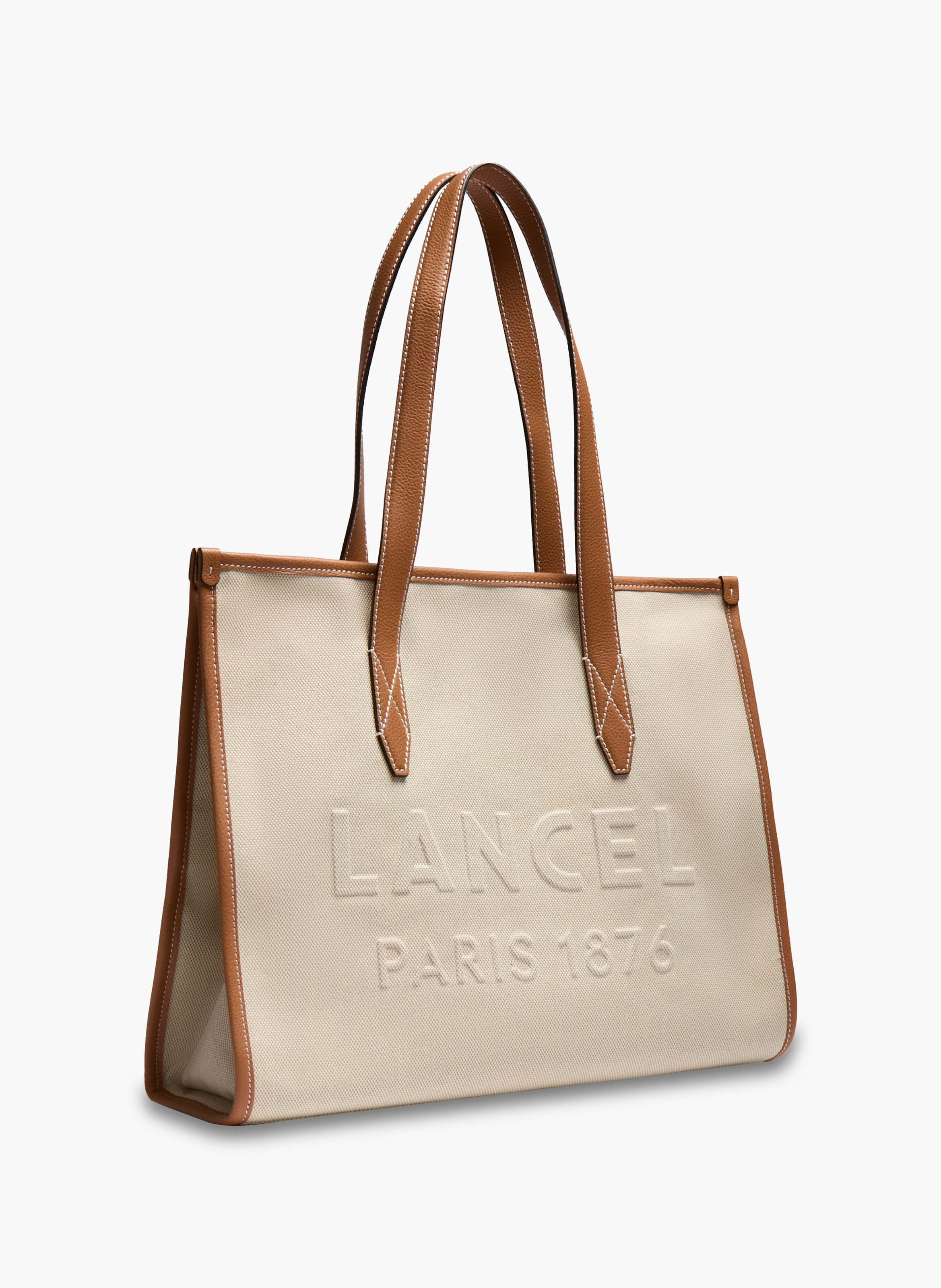 Sac cabas zippé l jour de lancel en coton LANCEL Beige
