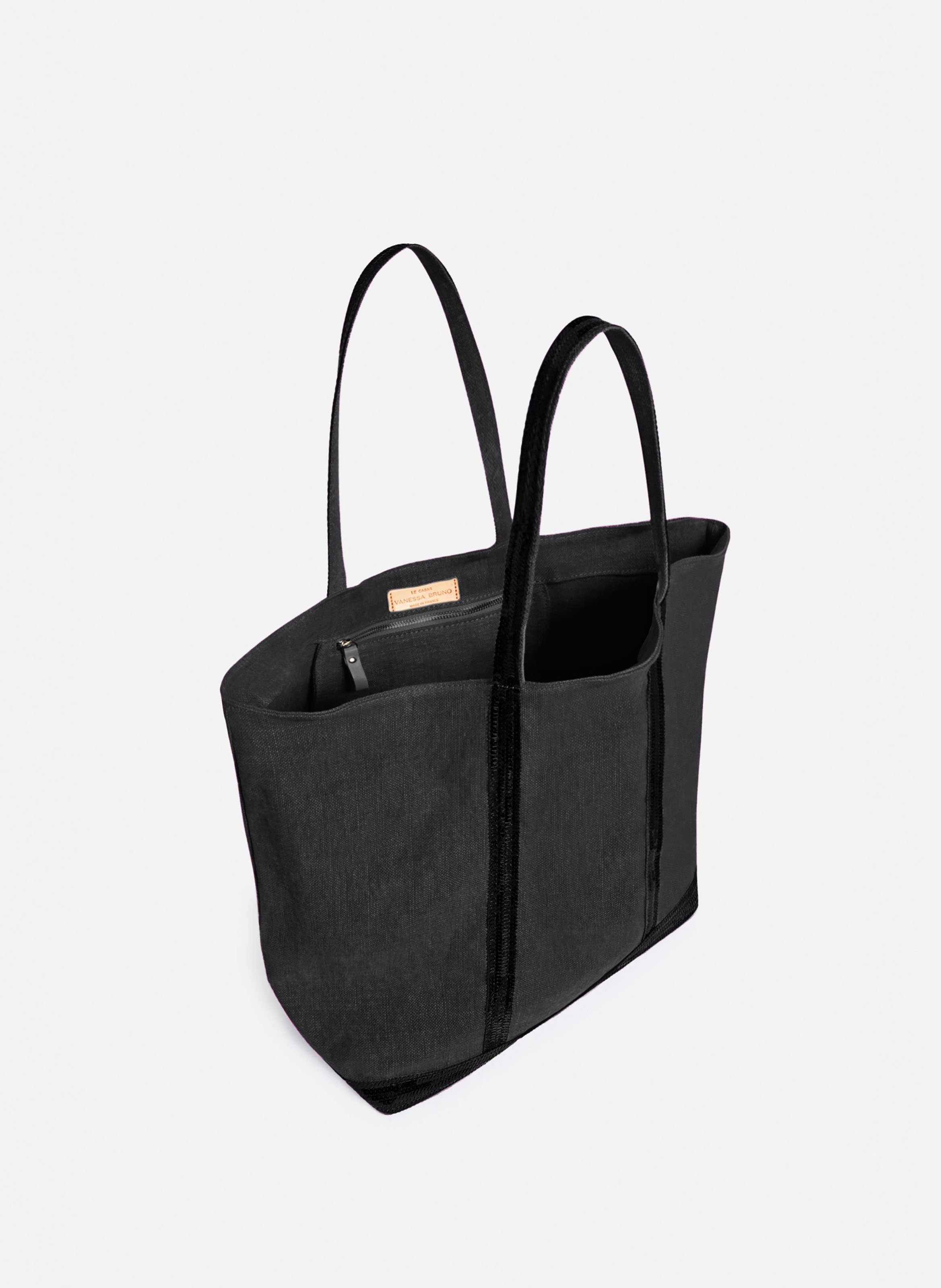 Cabas l zippé en lin Noir