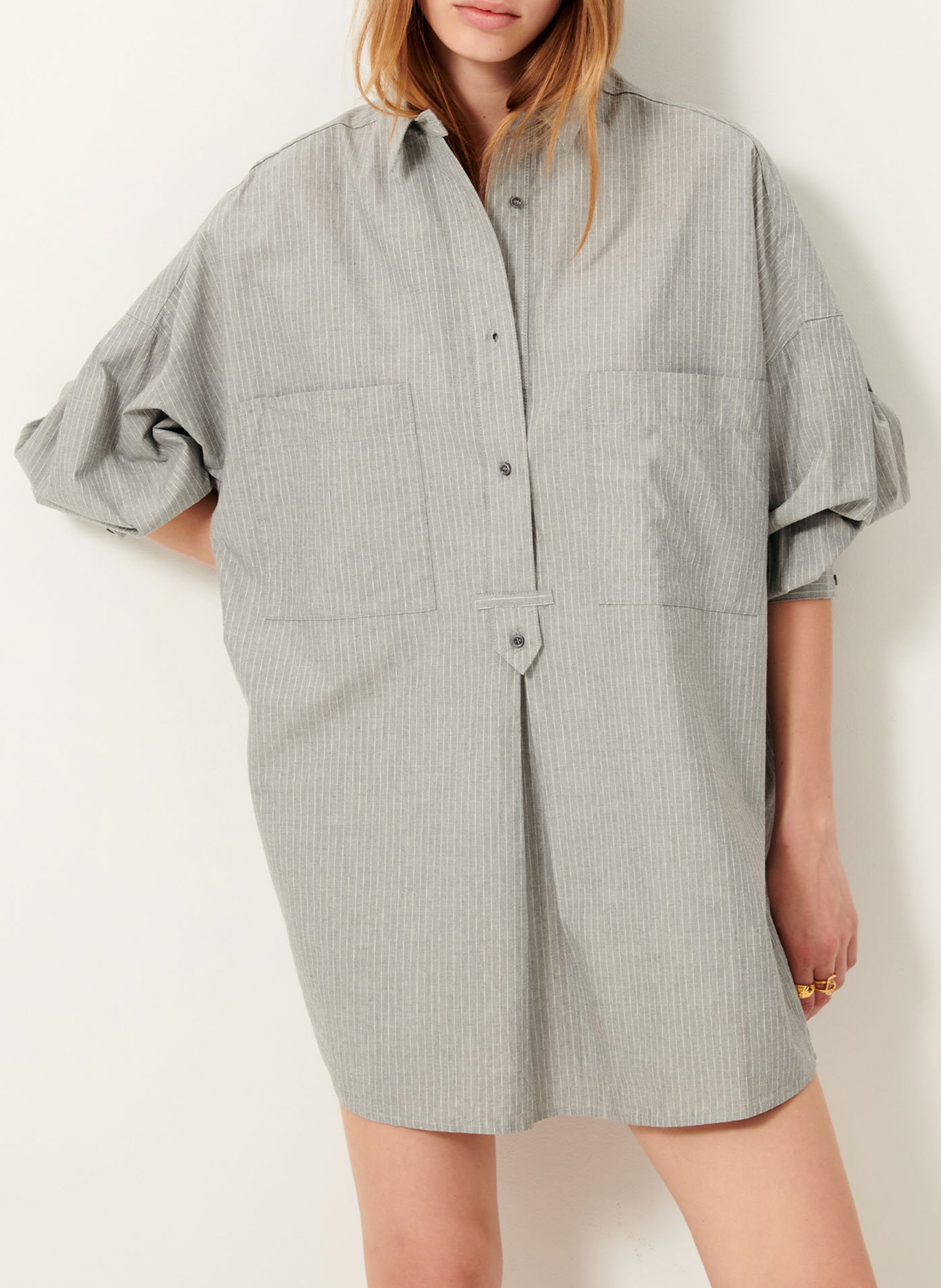 Robe chemise col classique ample en coton rayé fontella SESSUN Gris