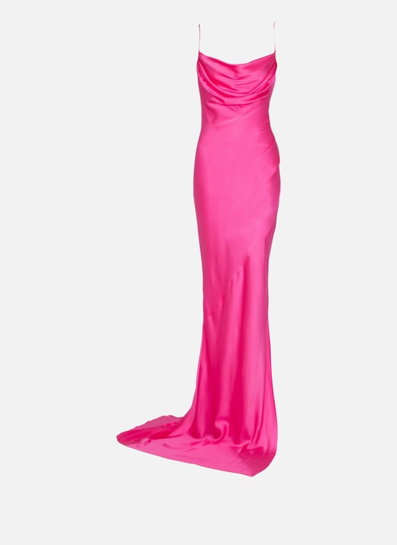 Robe fendue en satin drapé Rose by BALMAIN BALMAIN Robe fendue en satin drapé Rose