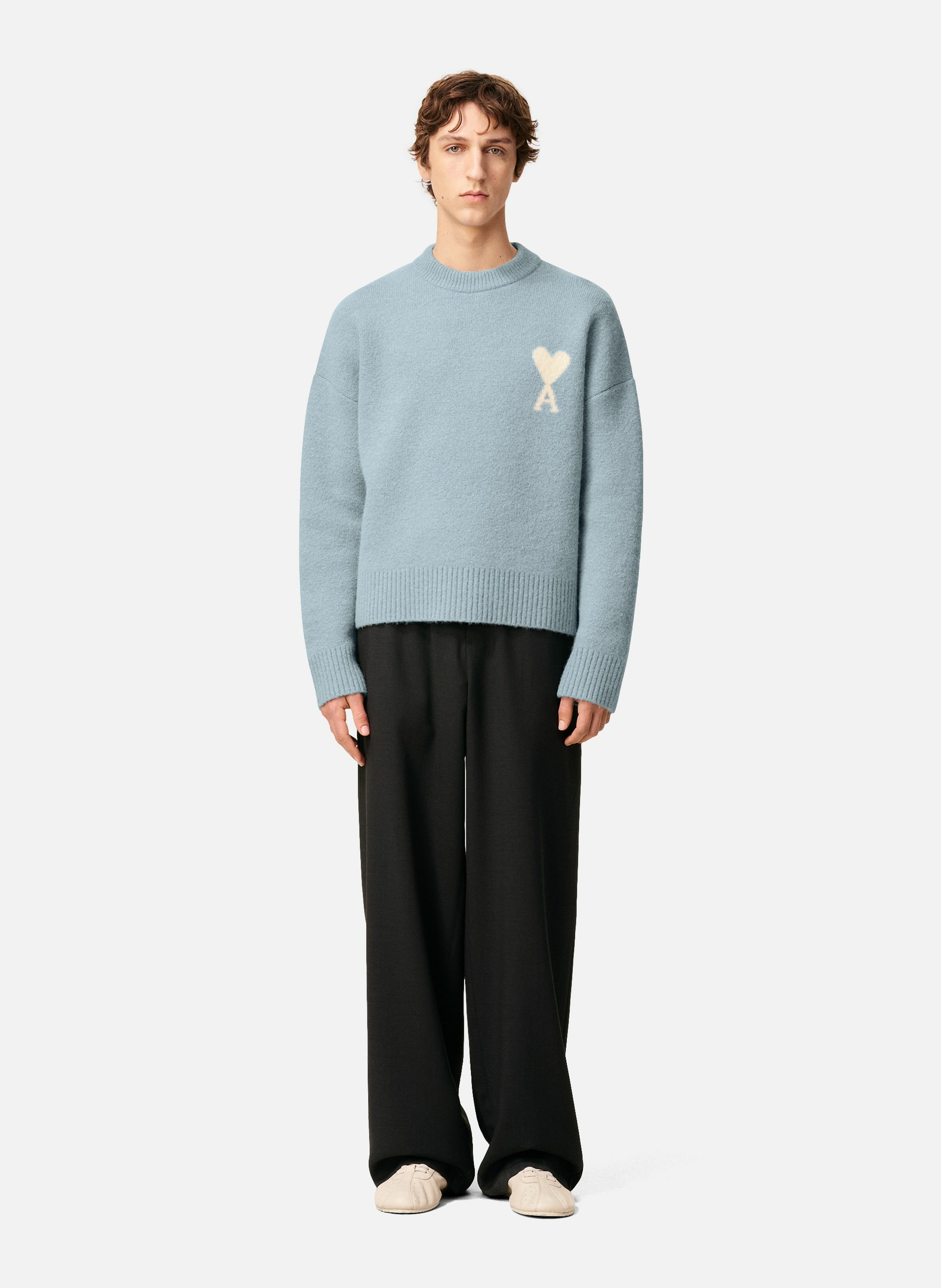 Pull col rond ami de coeur en alpaga unisexe AMI PARIS Bleu