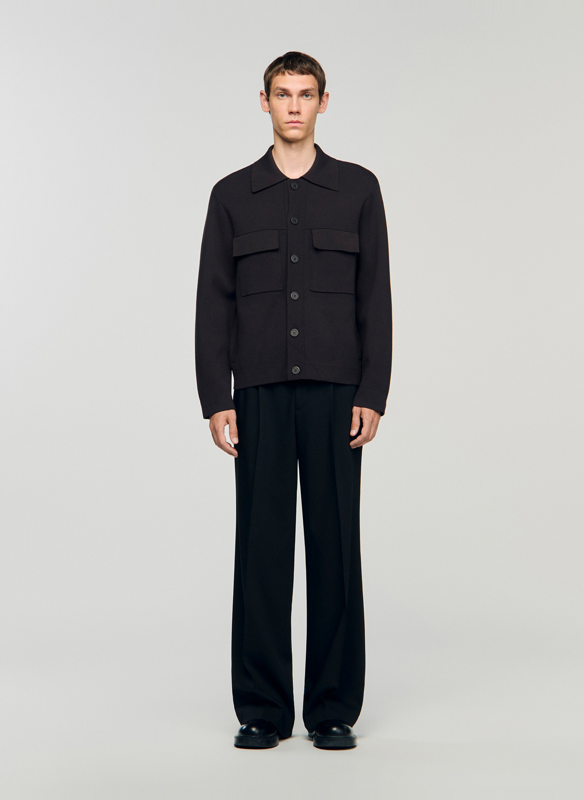 Blouson droit en maille SANDRO Marron