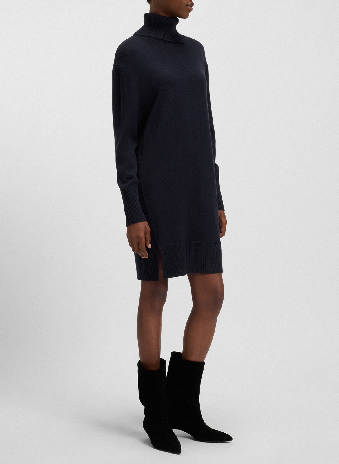 Robe pull droite col roulé en laine mélangée BOSS Bleu