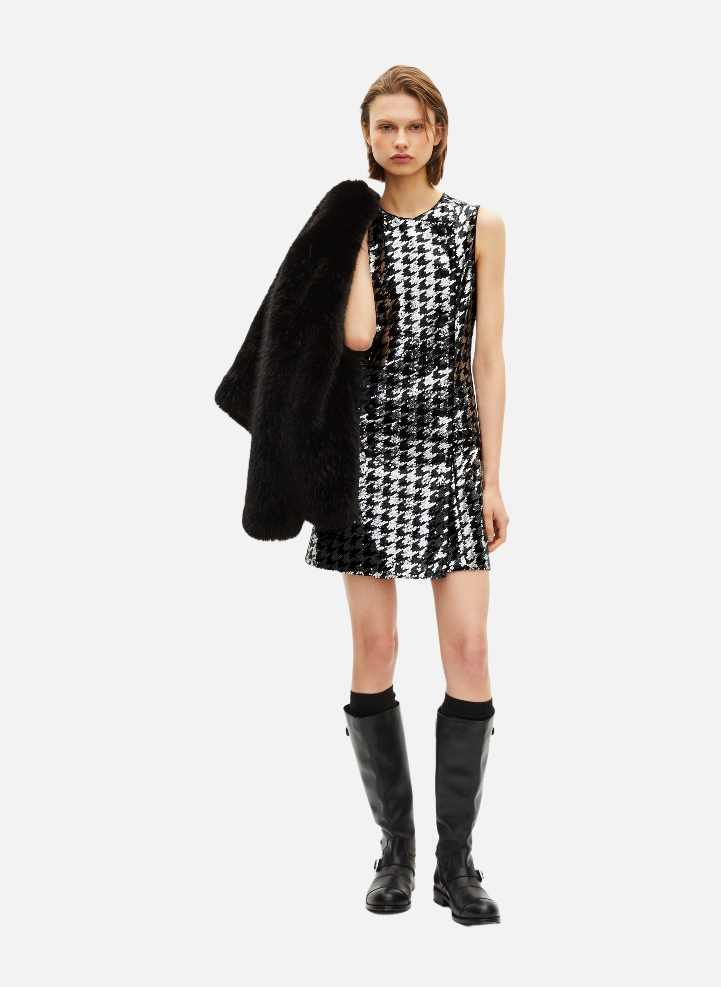 Robe courte en pied de poule à sequins THE KOOPLES Noir