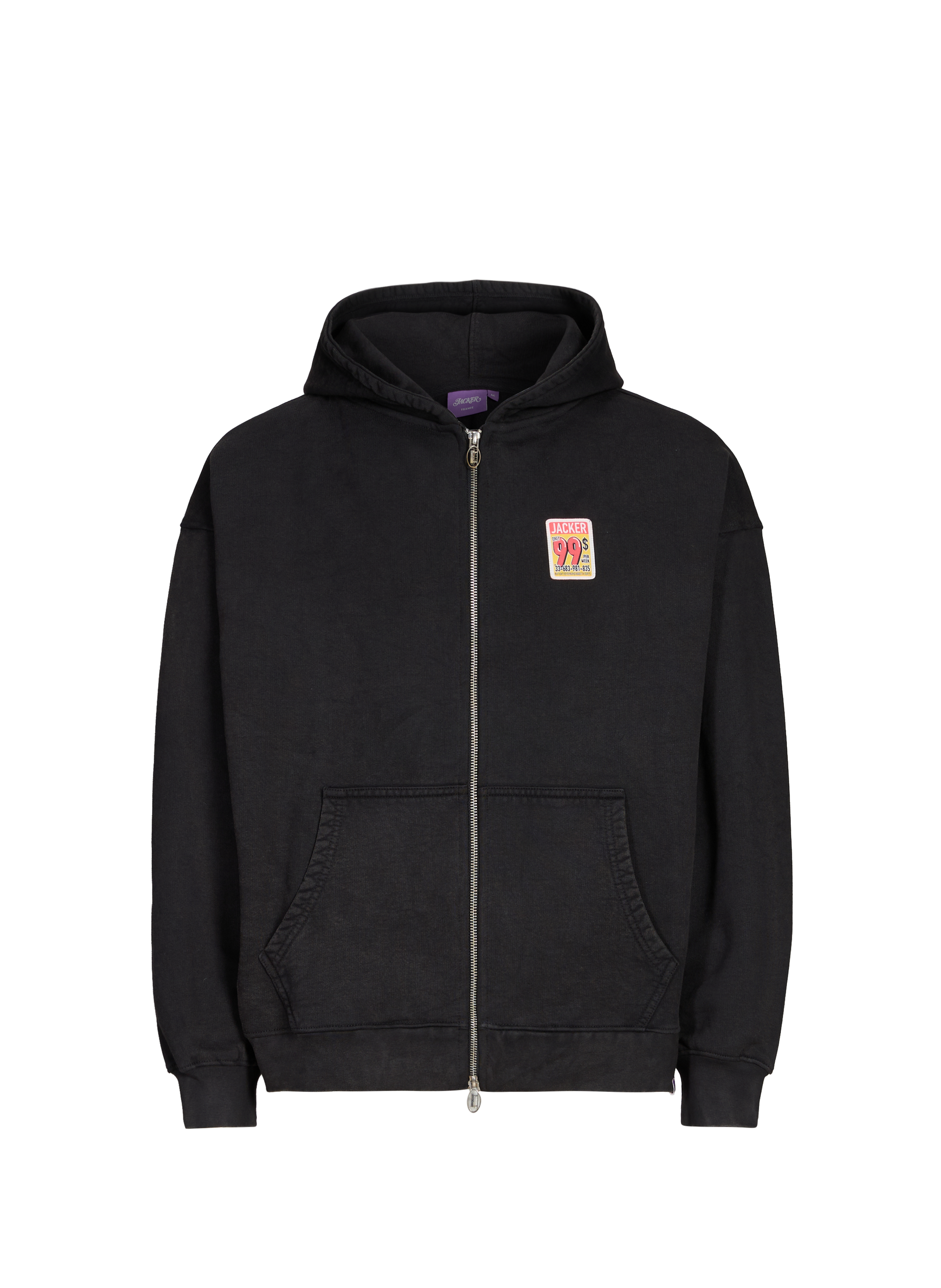JACKER. Zip-up hooded cotton sweatshirt Black