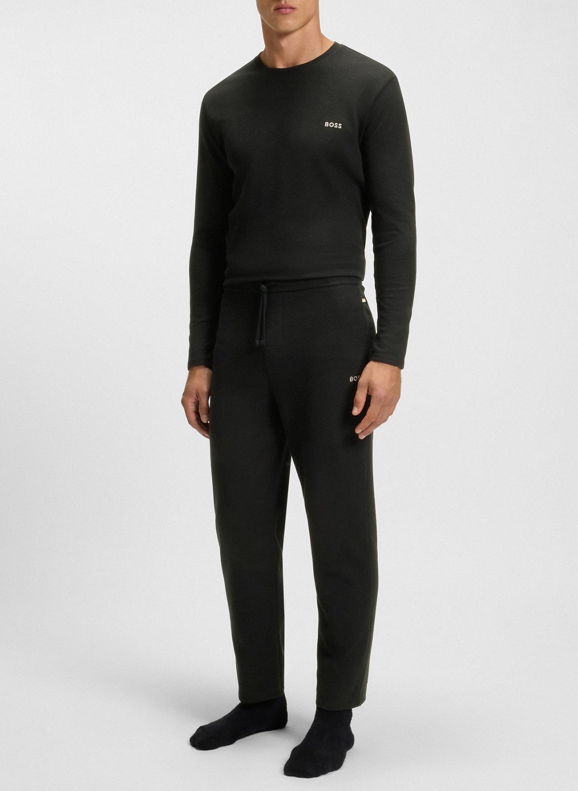 Pantalon droit uni avec logo BOSS Noir