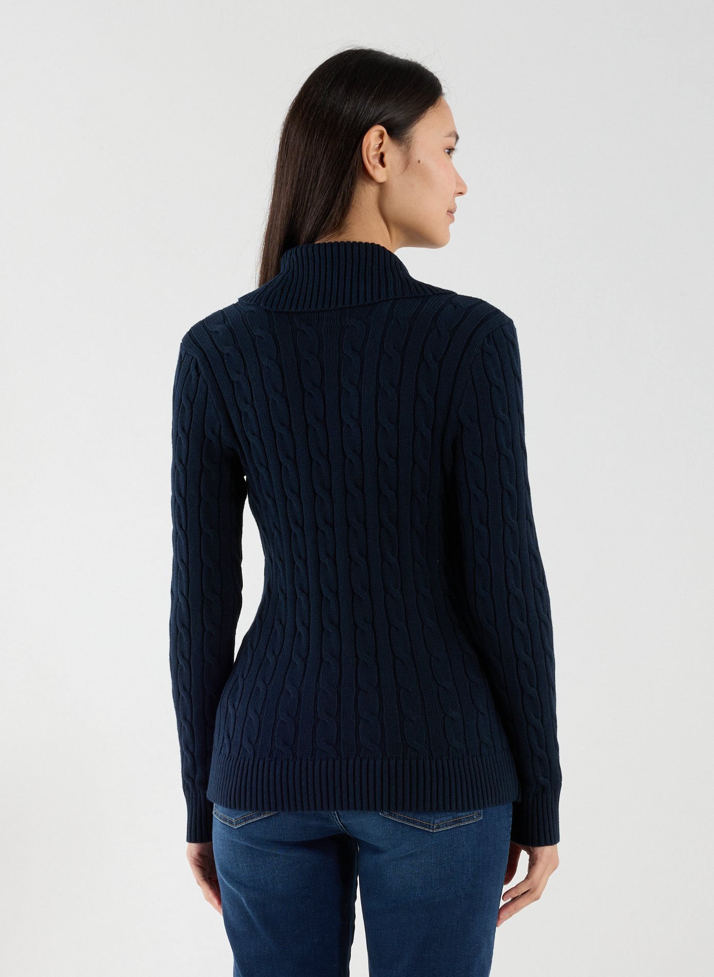 Cotton twisted knit sweater with belt. LAUREN Blue