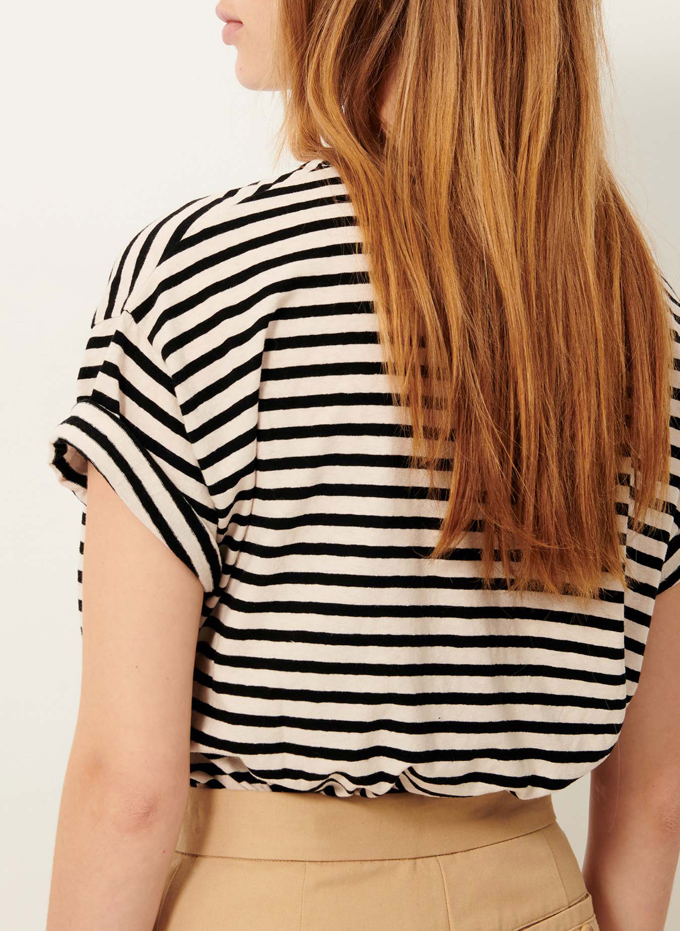 Tee-shirt ample col rond en coton mélangé rayé tooli SESSUN Blanc