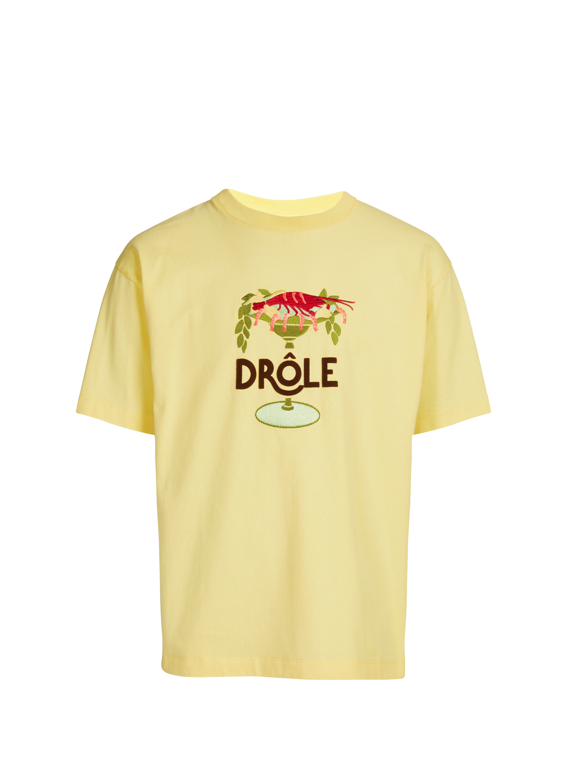 T-shirt brodé à col rond en coton DROLE DE MONSIEUR Jaune
