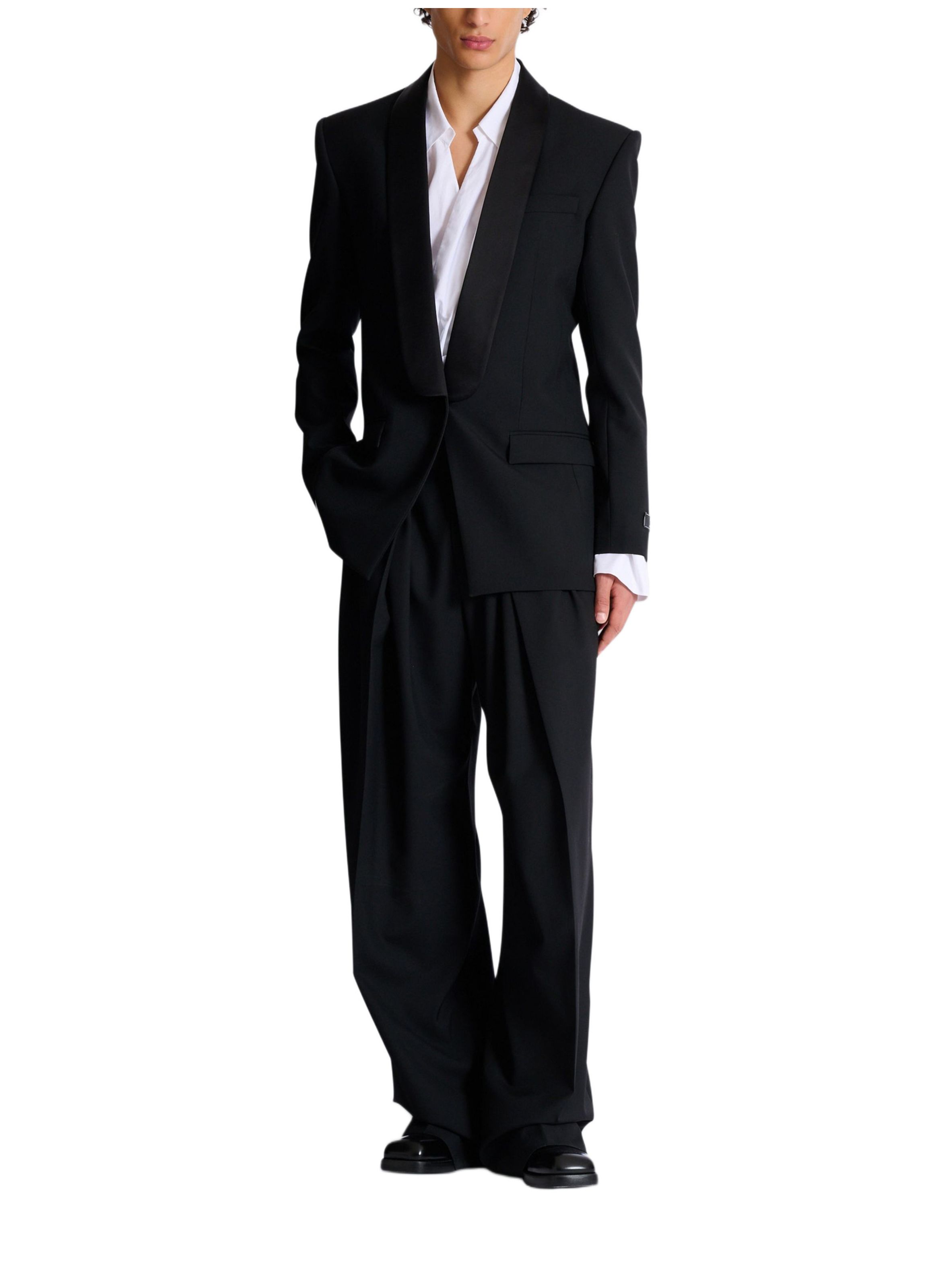 Chemise drapée en popeline de coton BALMAIN Blanc