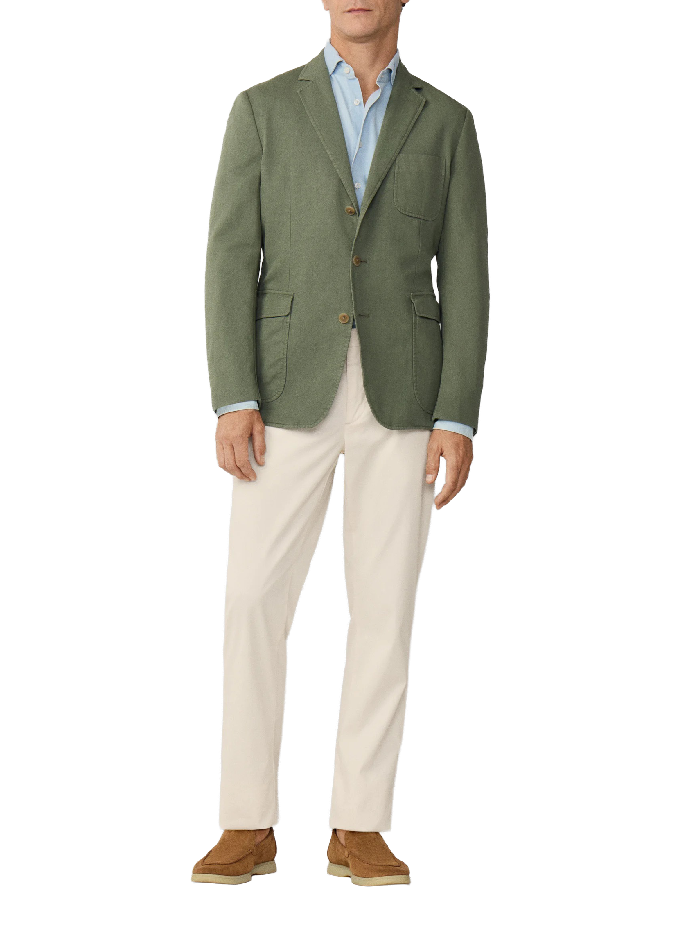 Stretch Linen and Cotton Blend Blazer HACKETT Green