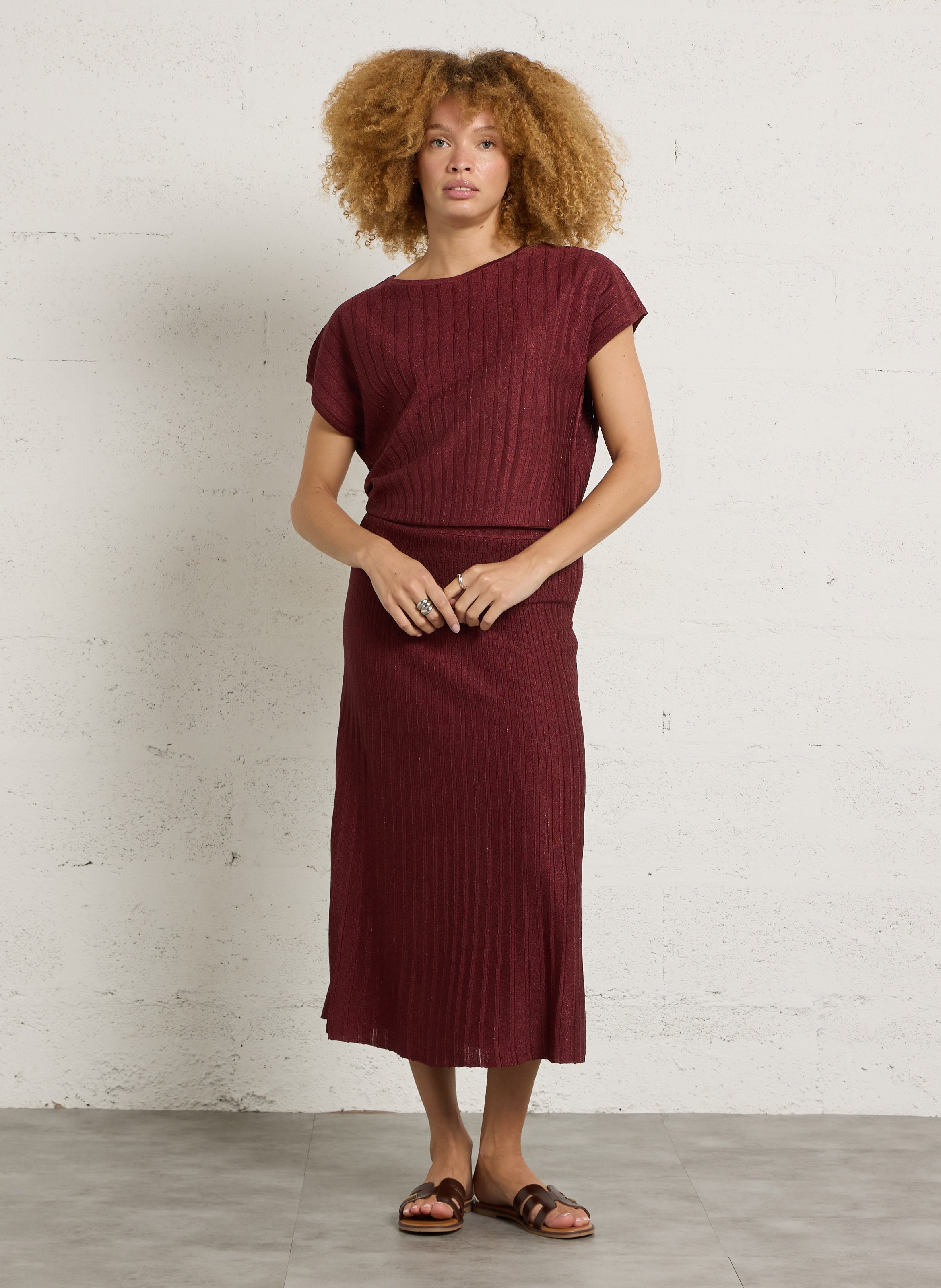 Top oversize col rond en maille pailletée perla MAISON 123 Rouge